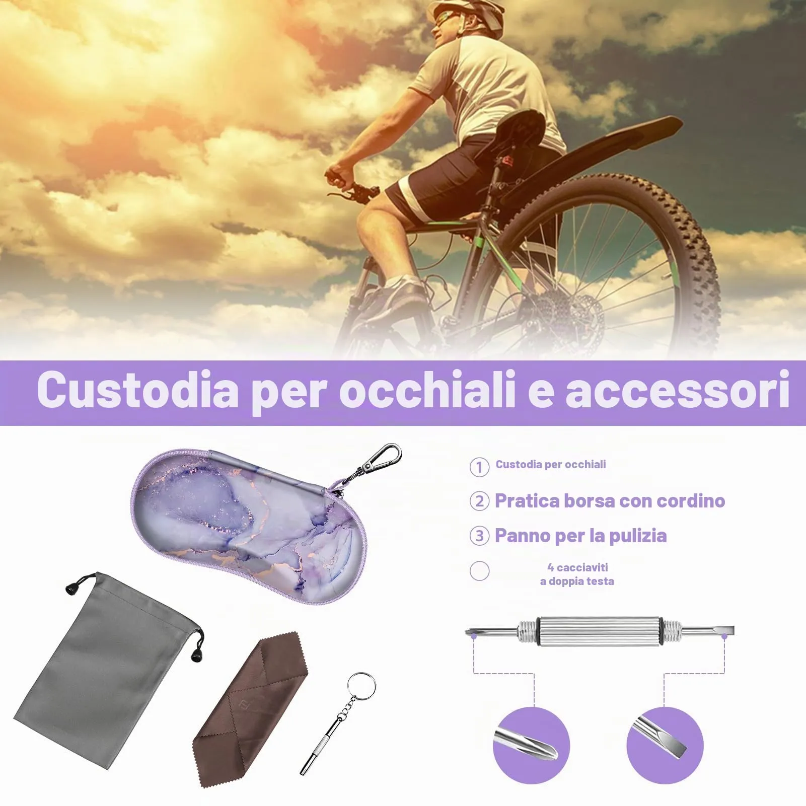 FINTIE Custodia Rigida per Occhiali da Sole e Vista, Marmo Viola - immagine 2