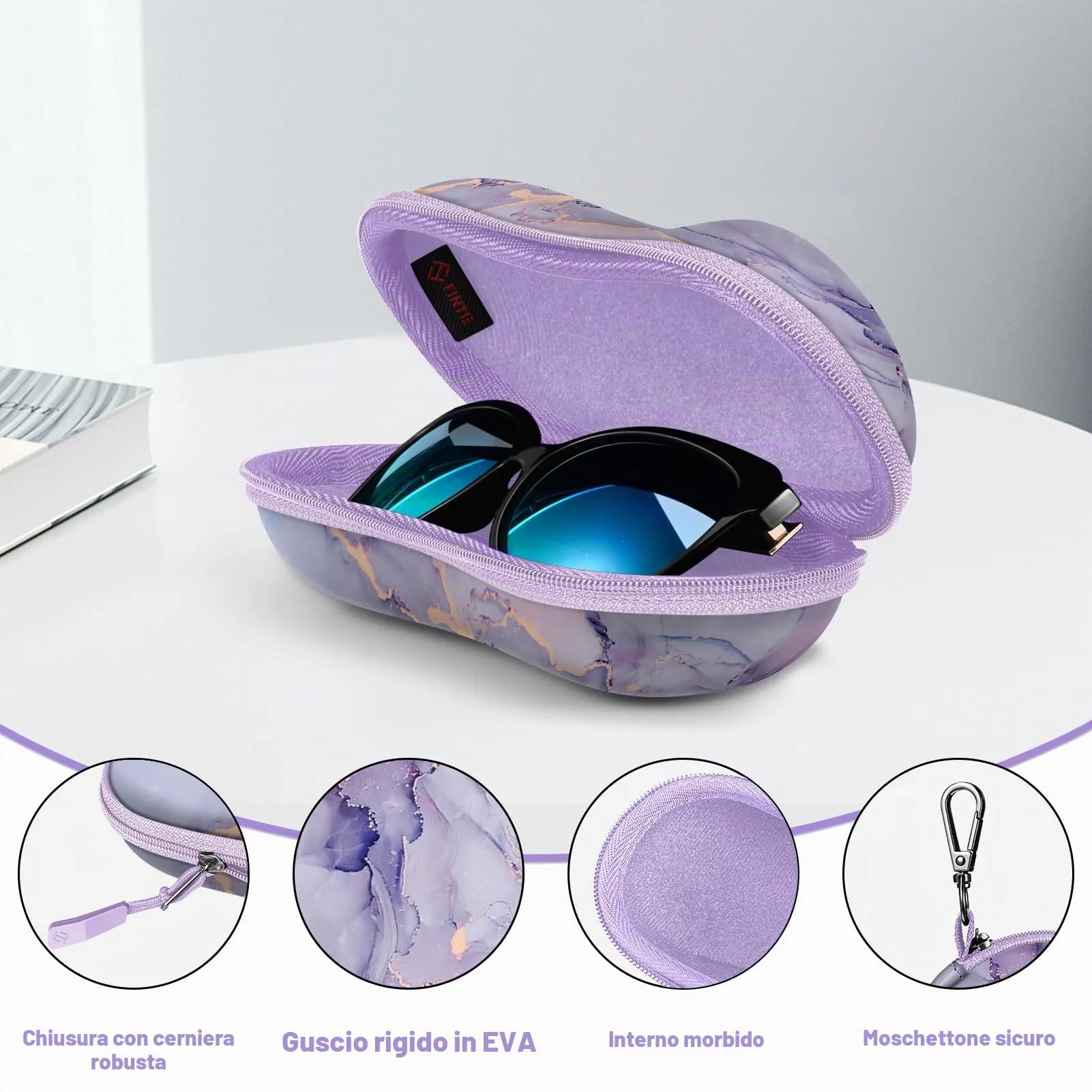 FINTIE Custodia Rigida per Occhiali da Sole e Vista, Marmo Viola - immagine 4