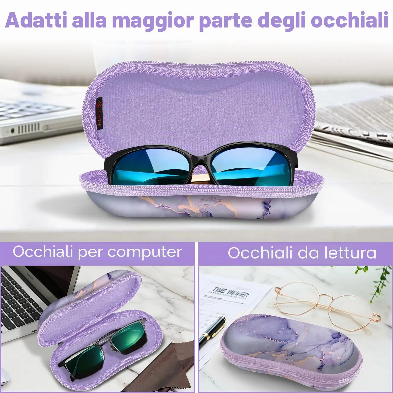FINTIE Custodia Rigida per Occhiali da Sole e Vista, Marmo Viola - immagine 5