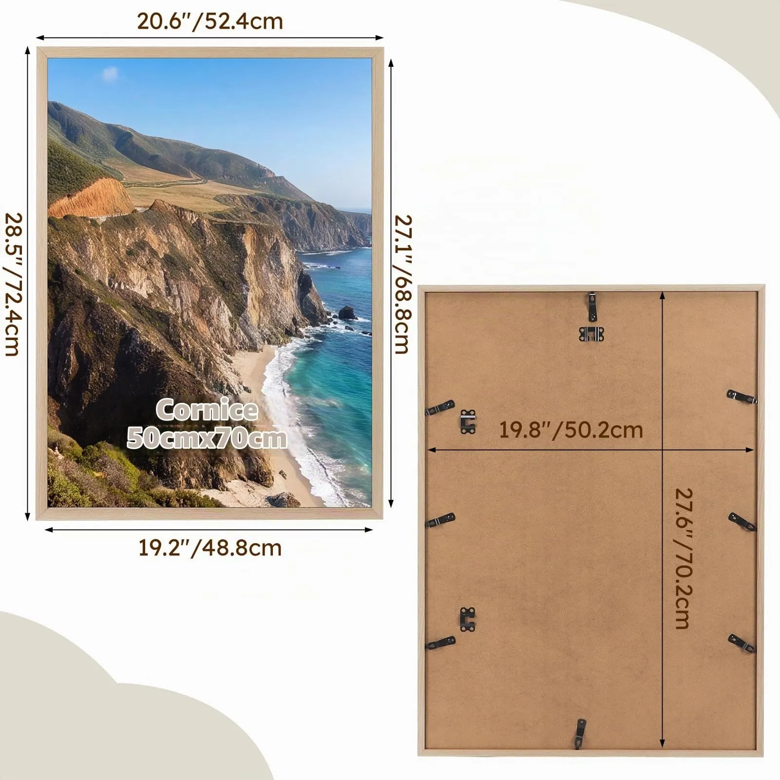 Hoikwo Cornice 50x70 in Alluminio Colore Legno Naturale, Set da 3 Pezzi - immagine 2