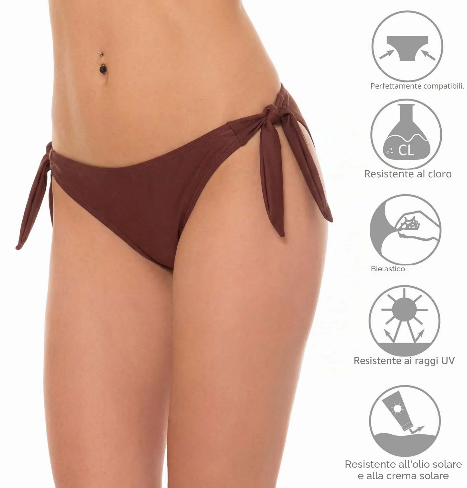 Aquarti Slip Costume Donna con Lacci Laterali, Marrone Cioccolato, 48 - immagine 5