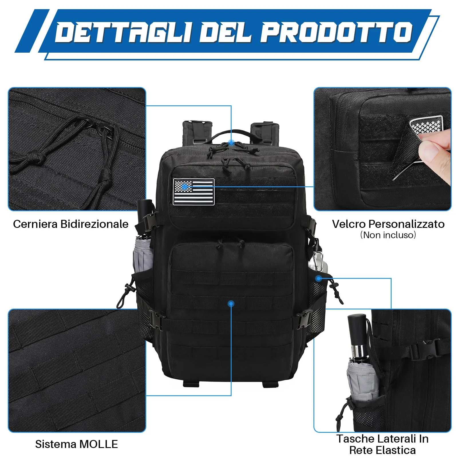 SHANNA Zaino Tattico Militare 45 Litri Impermeabile Molle per Escursionismo, Viaggio, Campeggio e Caccia - immagine 2