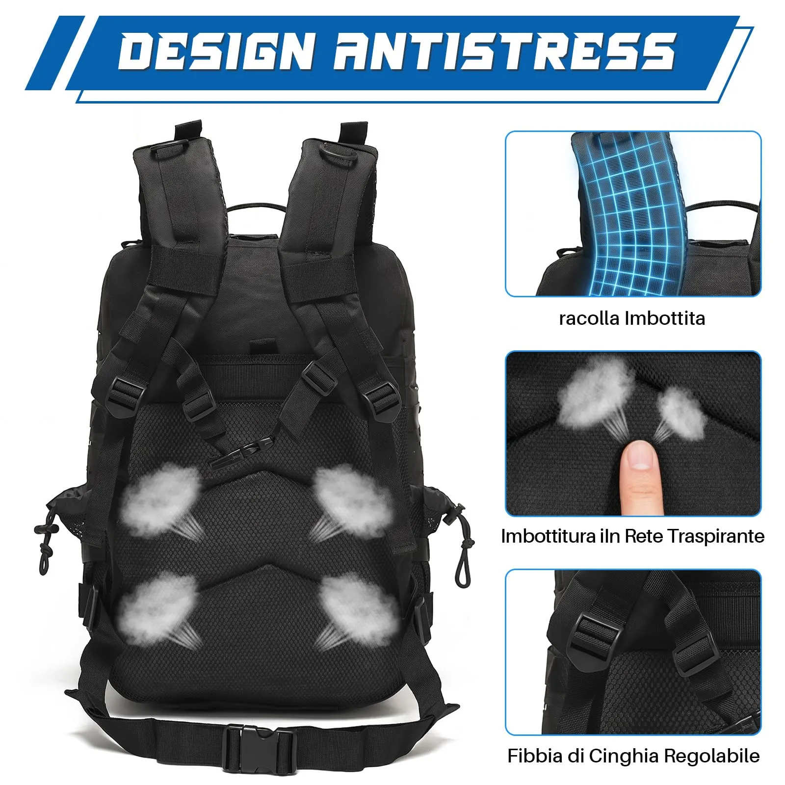 SHANNA Zaino Tattico Militare 45 Litri Impermeabile Molle per Escursionismo, Viaggio, Campeggio e Caccia - immagine 4