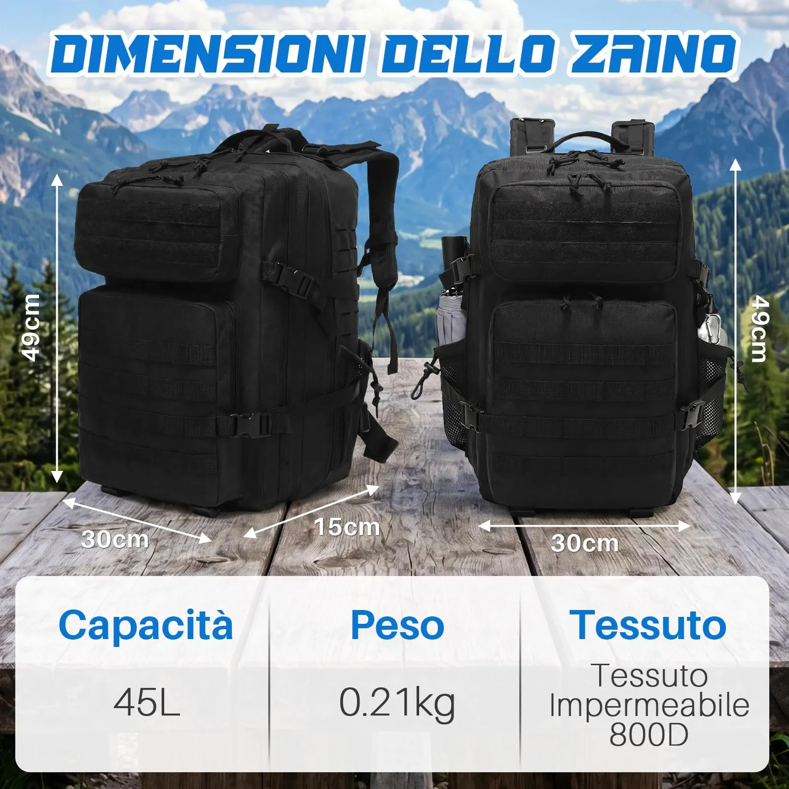 SHANNA Zaino Tattico Militare 45 Litri Impermeabile Molle per Escursionismo, Viaggio, Campeggio e Caccia - immagine 6