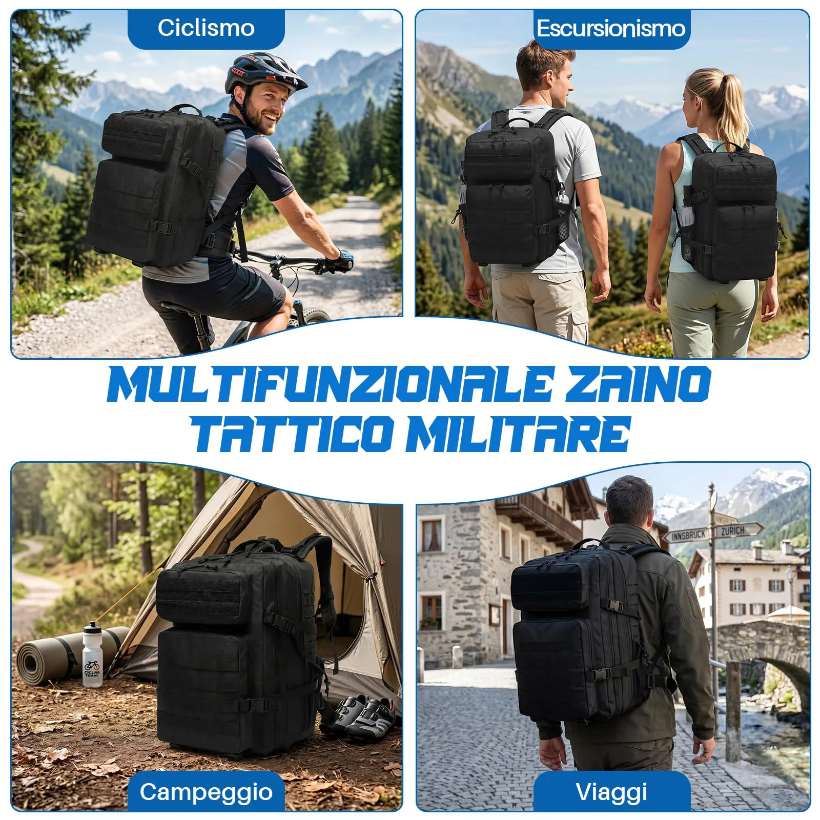 SHANNA Zaino Tattico Militare 45 Litri Impermeabile Molle per Escursionismo, Viaggio, Campeggio e Caccia - immagine 7