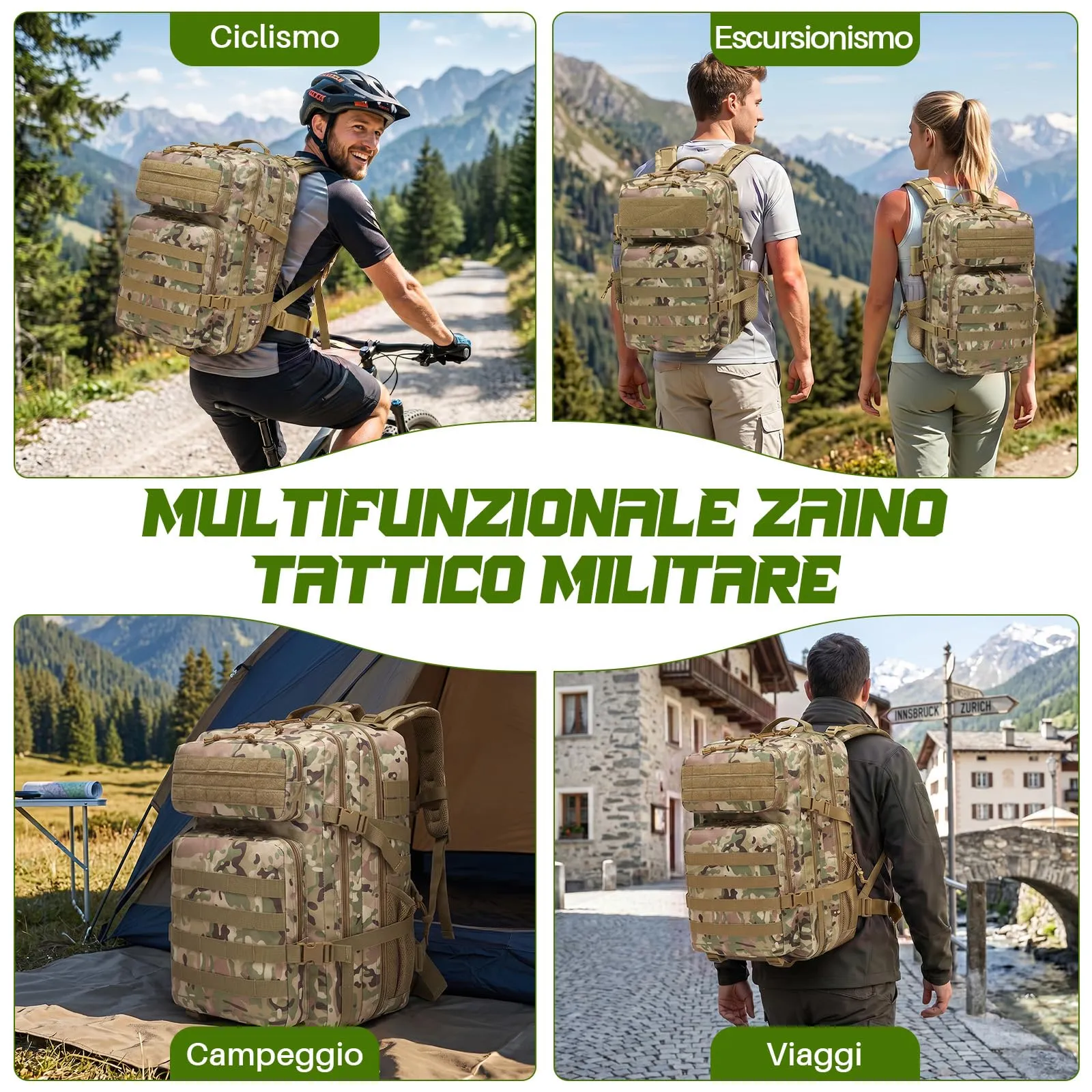 SHANNA Zaino Tattico Militare 45 Litri Impermeabile MOLLE per Hiking, Campeggio e Trekking - immagine 7