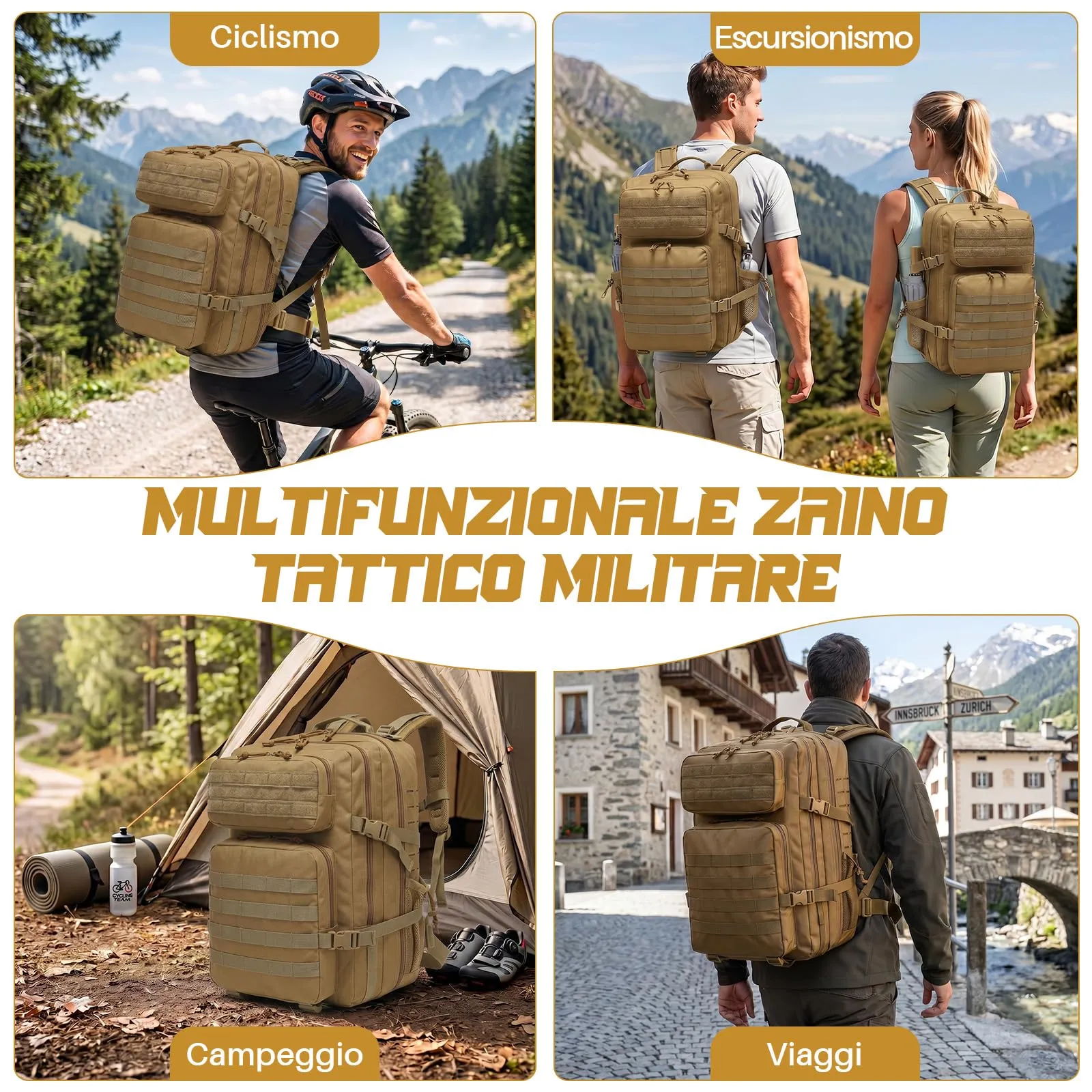 SHANNA Zaino Tattico Militare 45 Litri Impermeabile MOLLE per Hiking, Campeggio e Trekking - immagine 7
