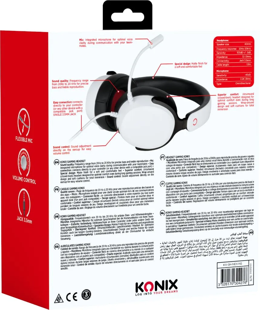 Konix Nexus Cuffie Gaming per Nintendo Switch, Altoparlanti 40 mm, Microfono, Jack 3,5 mm, Bianco - immagine 7