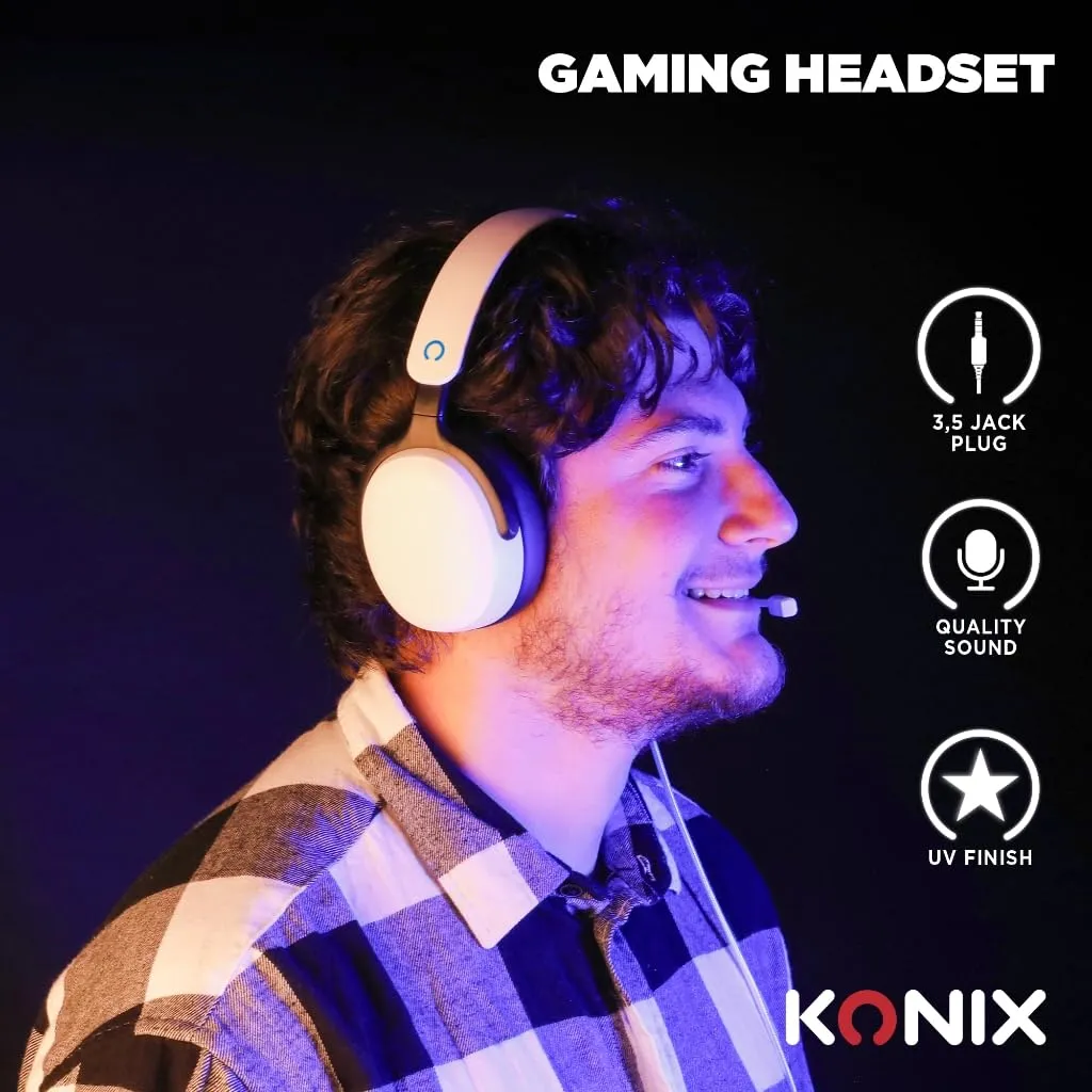 Konix Nexus Cuffie Gaming con Cavo per PS5, Altoparlanti 40 mm, Microfono Flessibile, Jack 3,5 mm, Cavo 1,5 m, Bianco - immagine 2