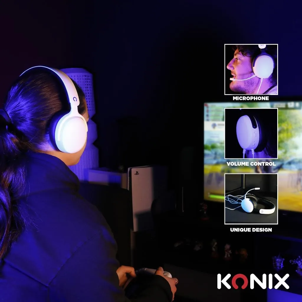 Konix Nexus Cuffie Gaming con Cavo per PS5, Altoparlanti 40 mm, Microfono Flessibile, Jack 3,5 mm, Cavo 1,5 m, Bianco - immagine 3