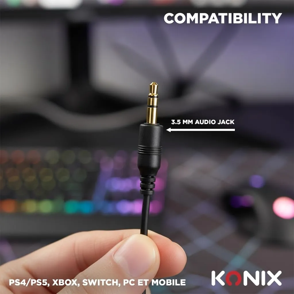 Konix Nexus Cuffie da gioco circumaurali per PS5, Switch e Xbox Series X|S, Altoparlanti 40 mm, Microfono, Cavo 1,5 m, Motivo mimetico - immagine 6