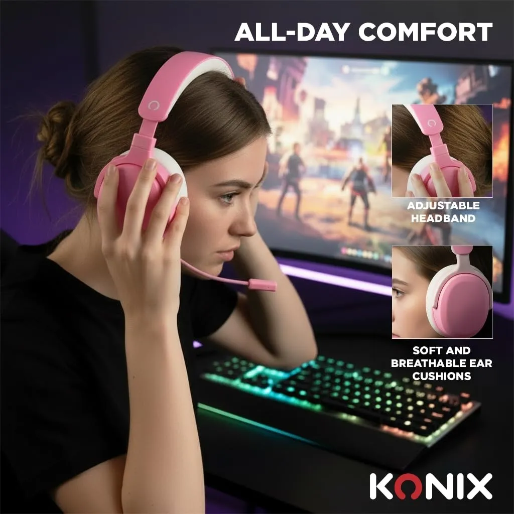 Konix Nexus Cuffie da gioco circumaurali per Nintendo Switch 2, PS5 e Xbox Series X|S, Rosa - immagine 4