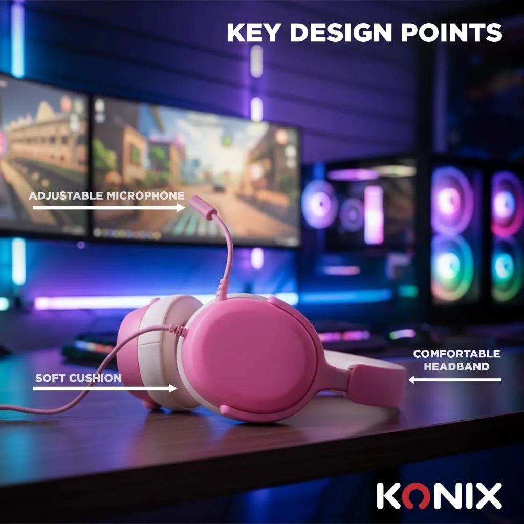Konix Nexus Cuffie da gioco circumaurali per Nintendo Switch 2, PS5 e Xbox Series X|S, Rosa - immagine 8