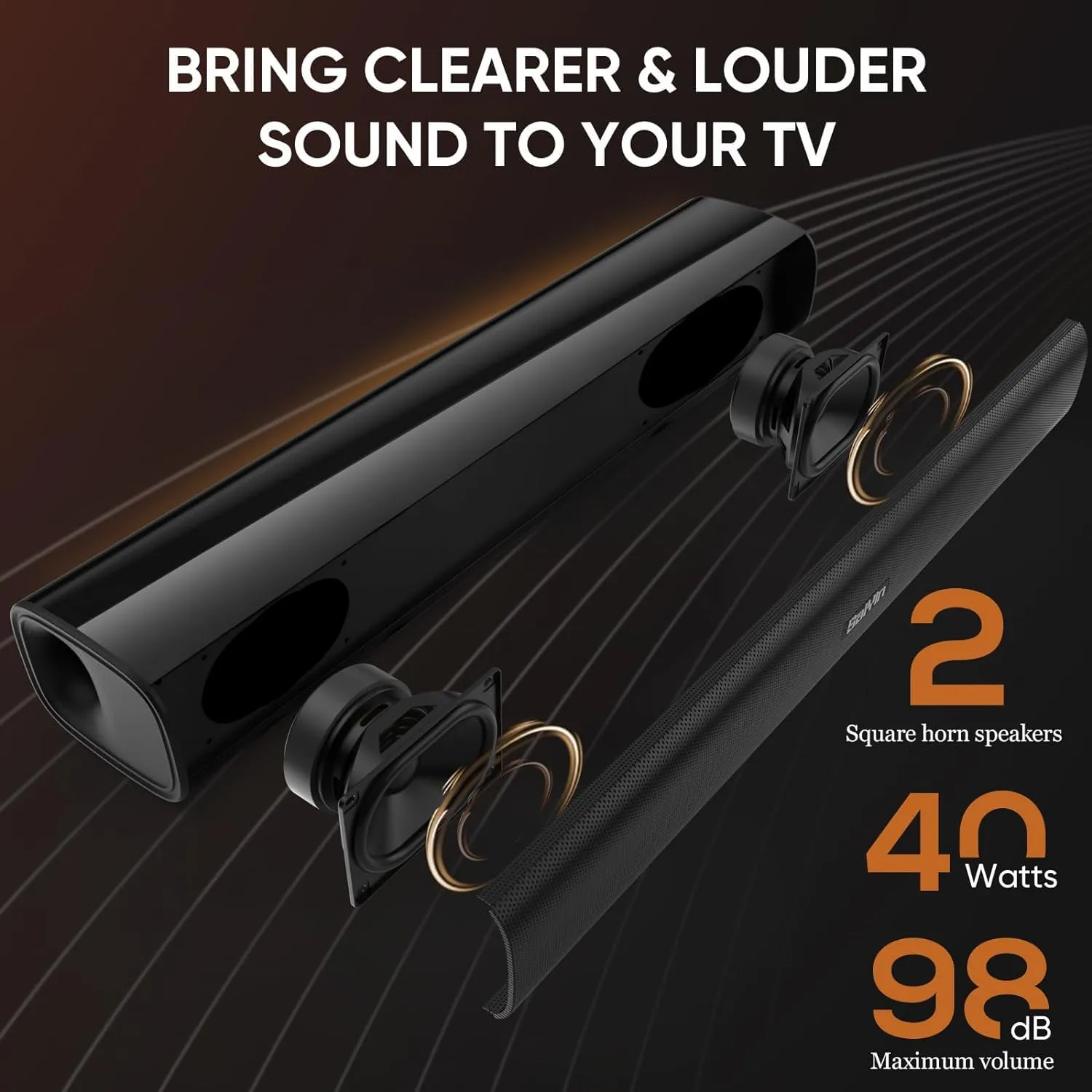 Saiyin Soundbar per TV, 40 Watt, 17 pollici, Nero - immagine 3