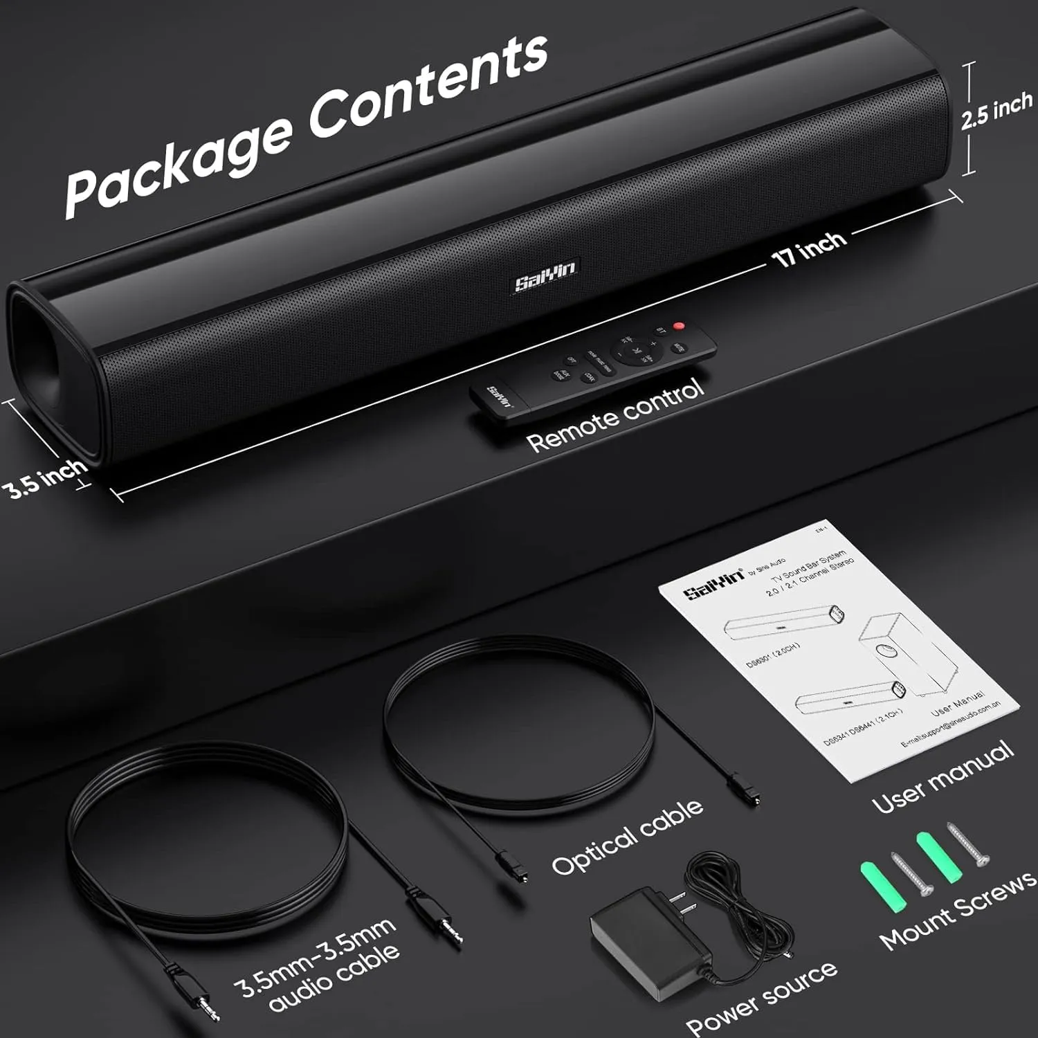 Saiyin Soundbar per TV, 40 Watt, 17 pollici, Nero - immagine 6