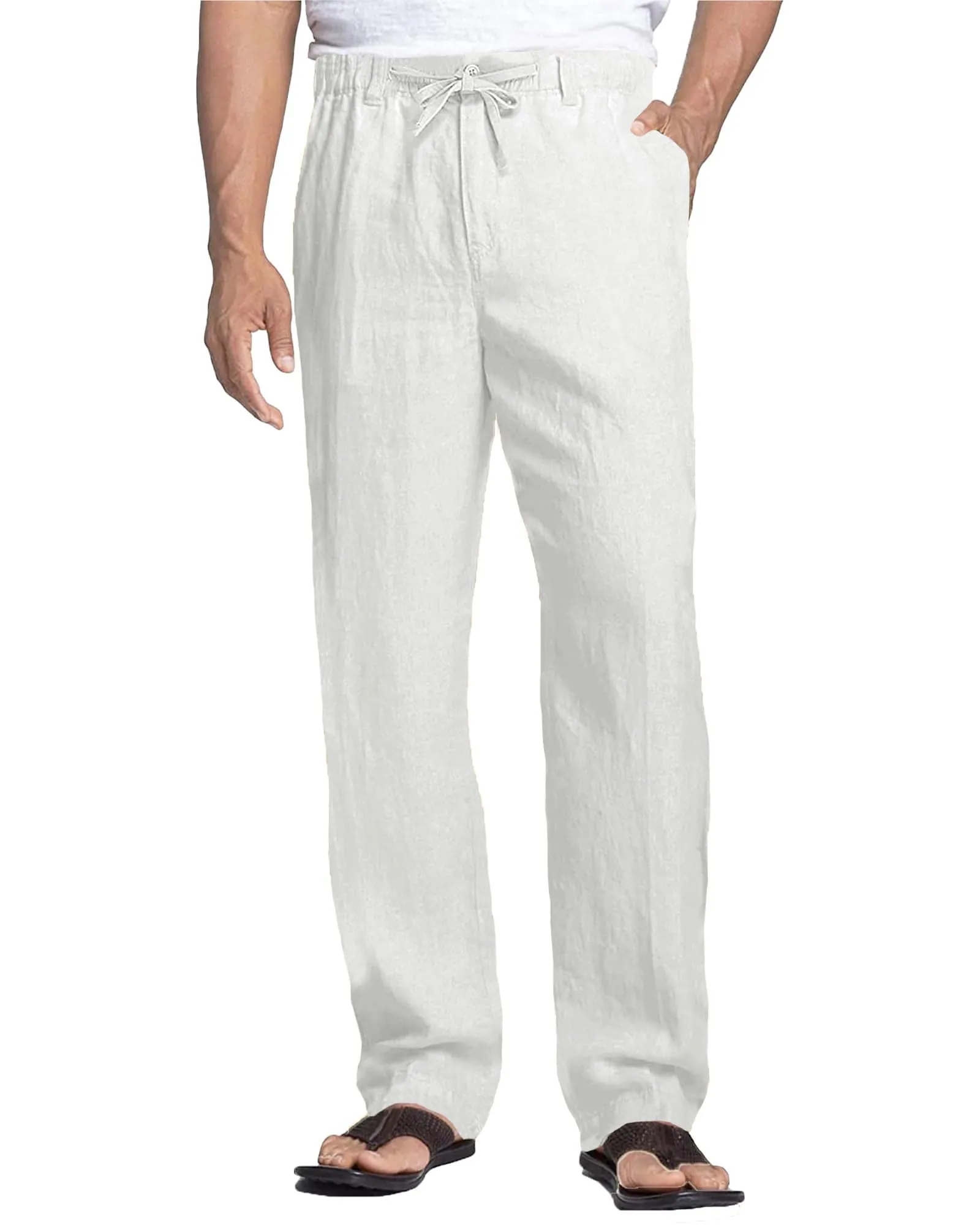 Cegerne Pantaloni di Lino Uomo Estivi, Bianchi, XXL - immagine 1