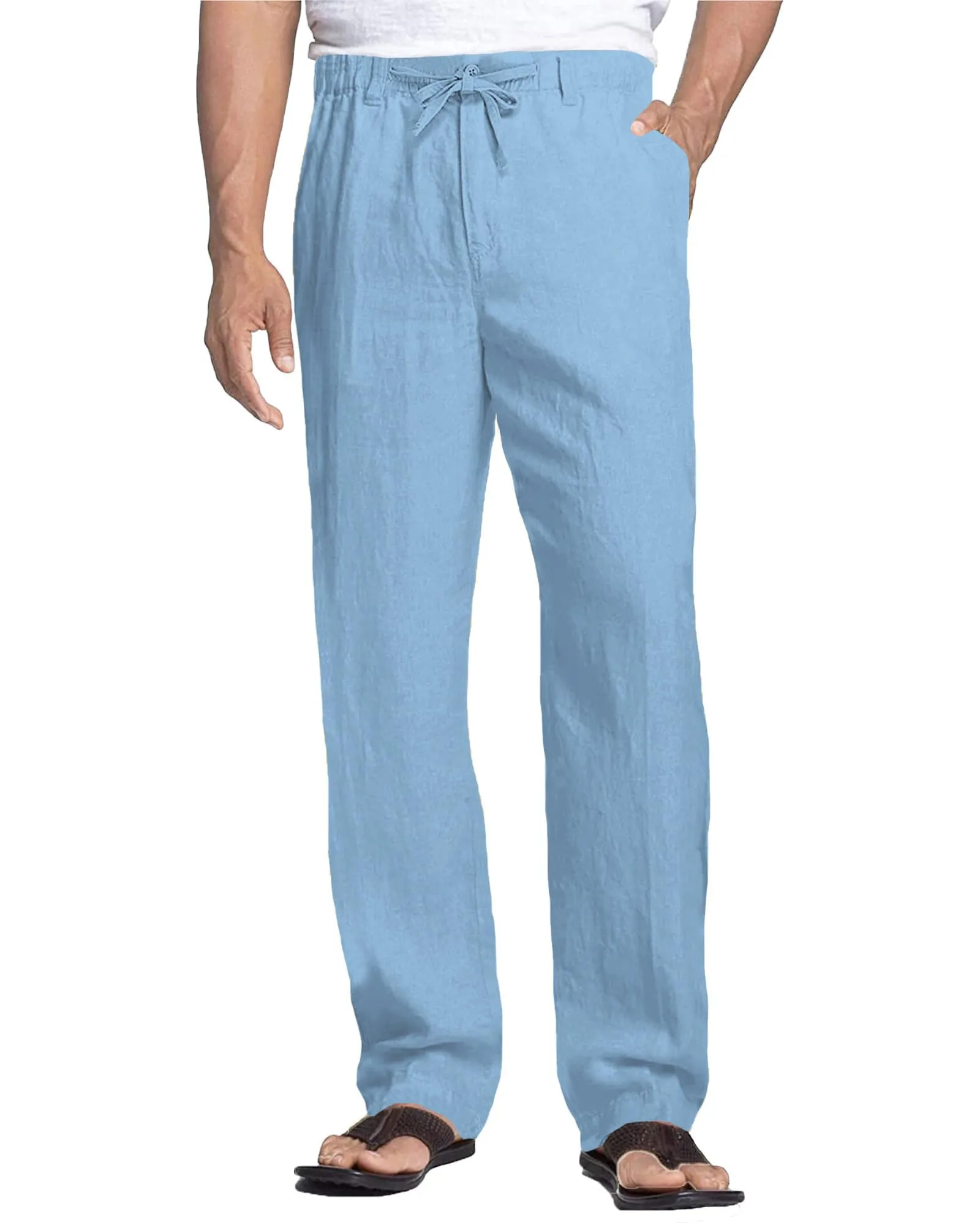 Cegerne Pantaloni di Lino Uomo Estivi Casual, Blu, S - immagine 1