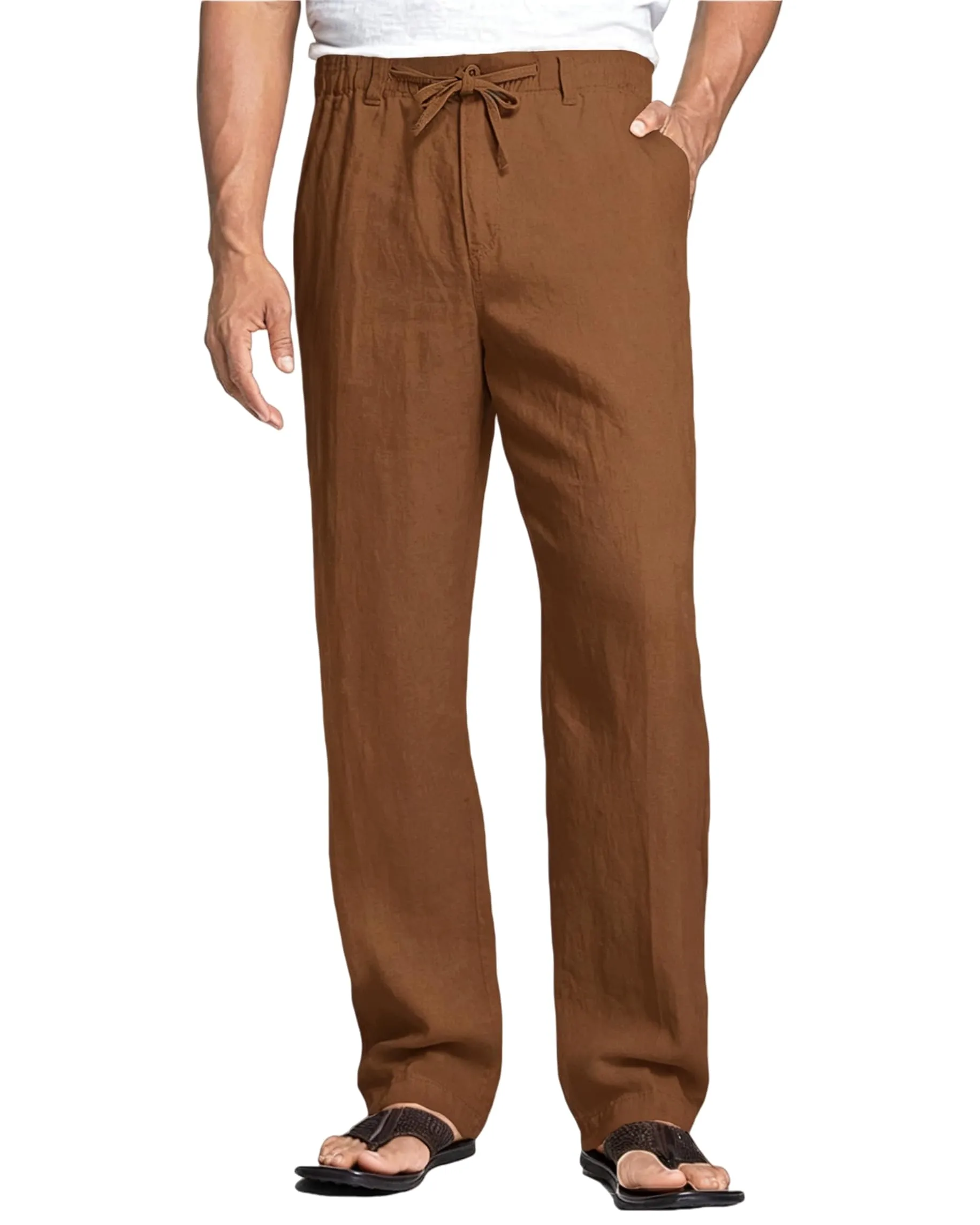 Cegerne Pantaloni di Lino Uomo Estivi Casual, Marrone, S - immagine 1