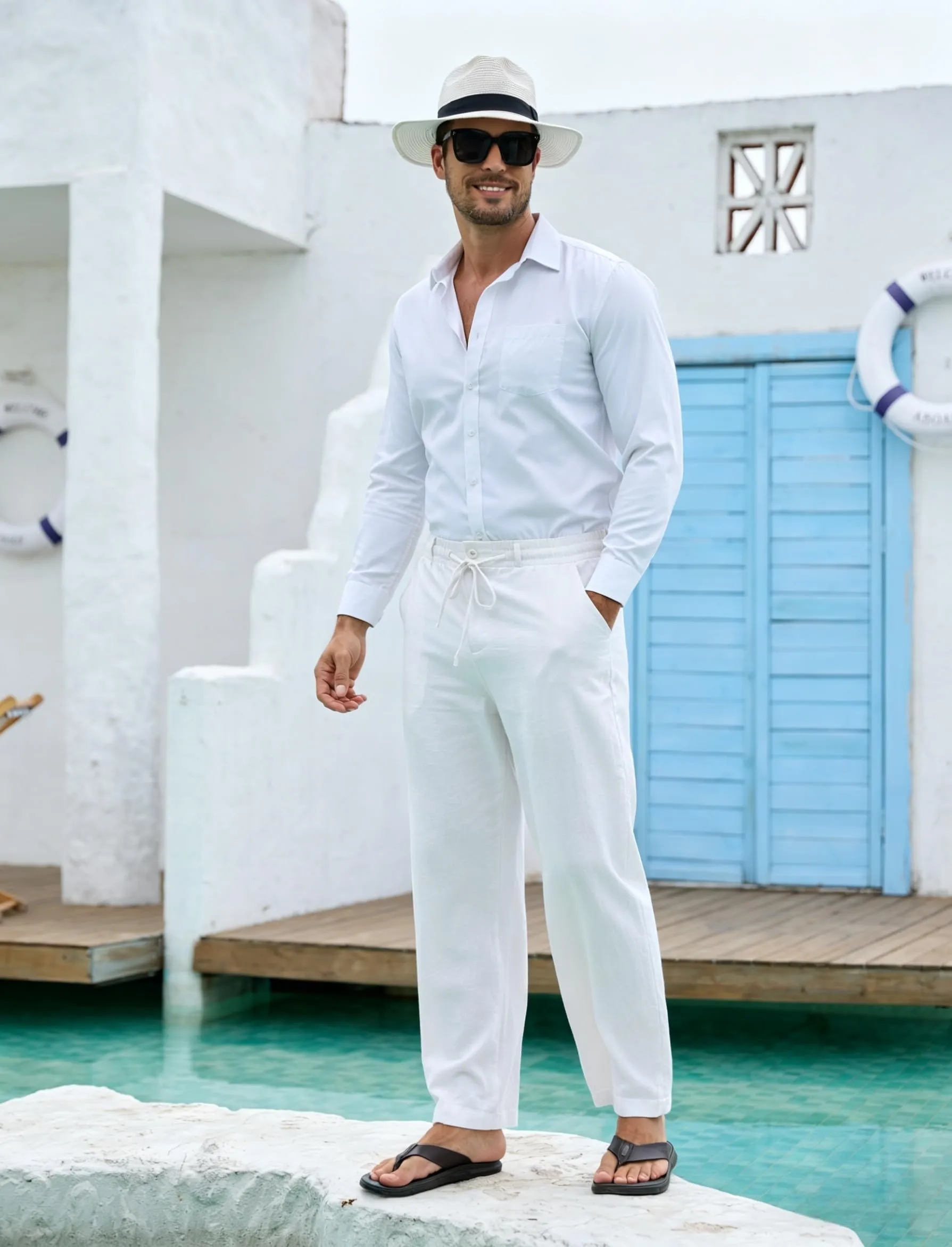 Cegerne Pantaloni di Lino Uomo Estivi, Bianco, 3XL - immagine 6