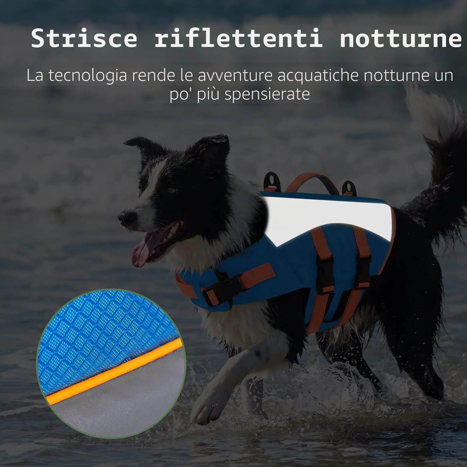 CITÉTOILE Giubbotto Salvagente per Cani, Giacca Galleggiante Riflettente con Maniglia e Cinture Regolabili, Blu, M - immagine 4