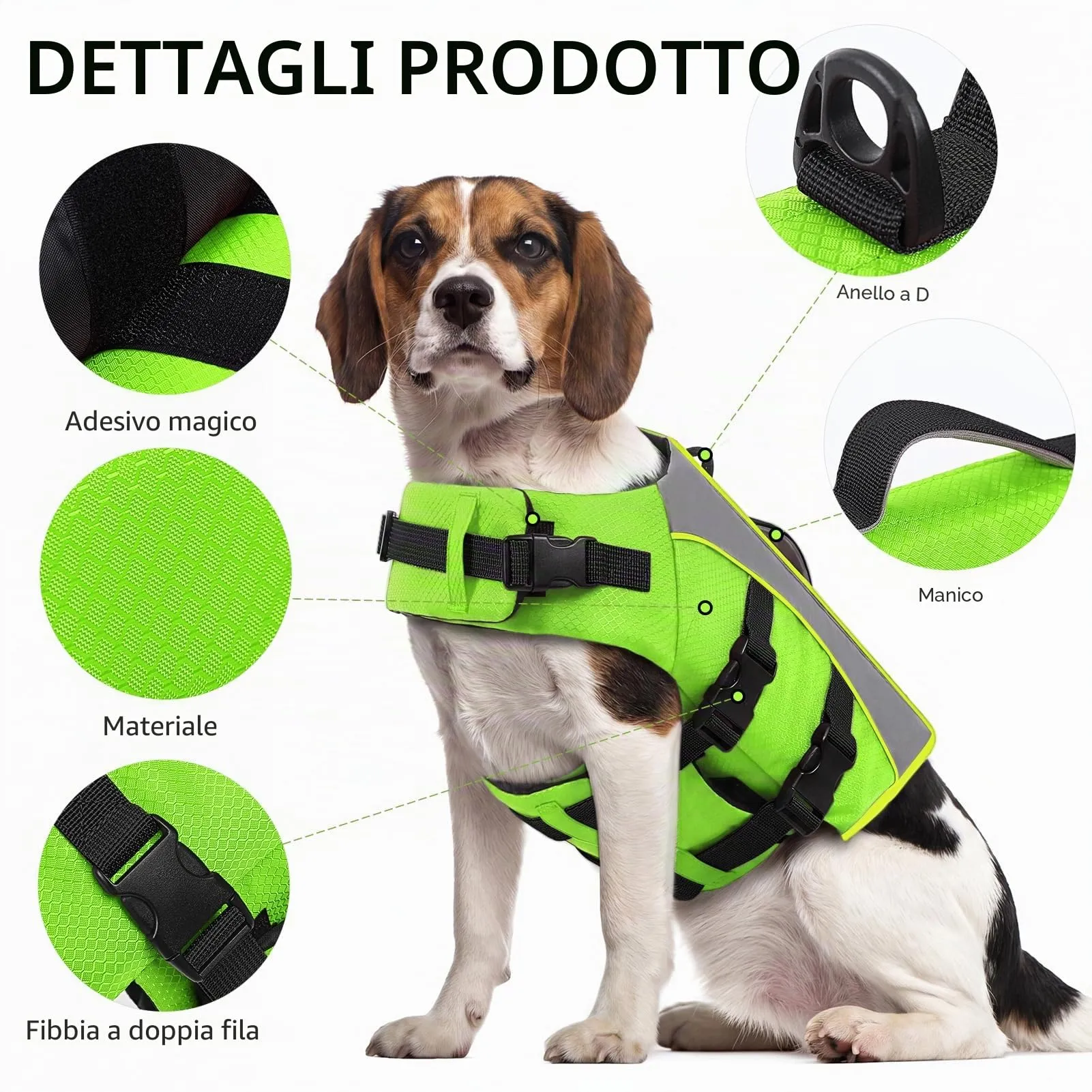 CITÉTOILE Giubbotto Salvagente per Cani, Riflettente con Maniglia, Verde, M - immagine 2