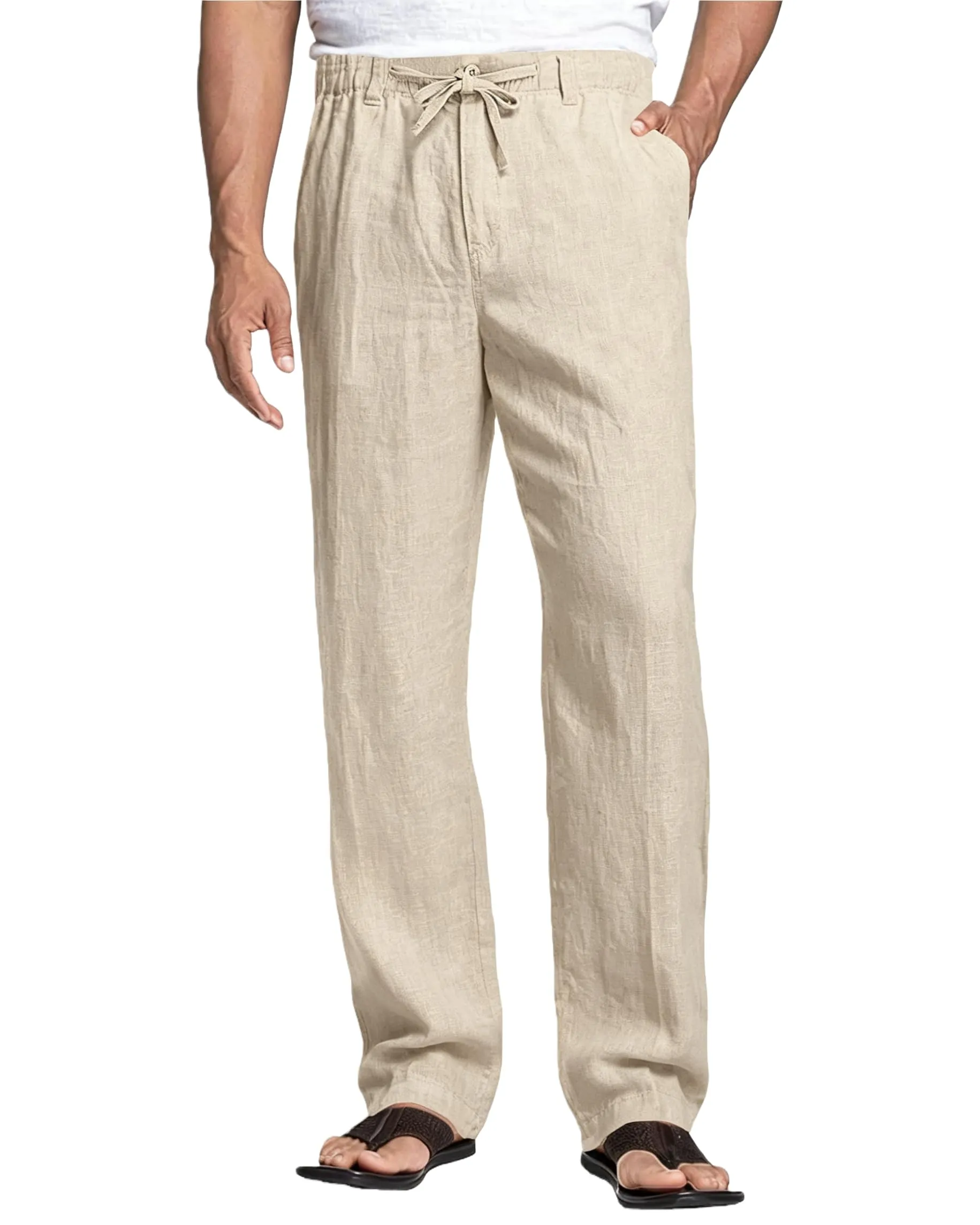 Cegerne Pantaloni di Lino Uomo Estivi Leggeri Casual, Beige, XXL - immagine 1