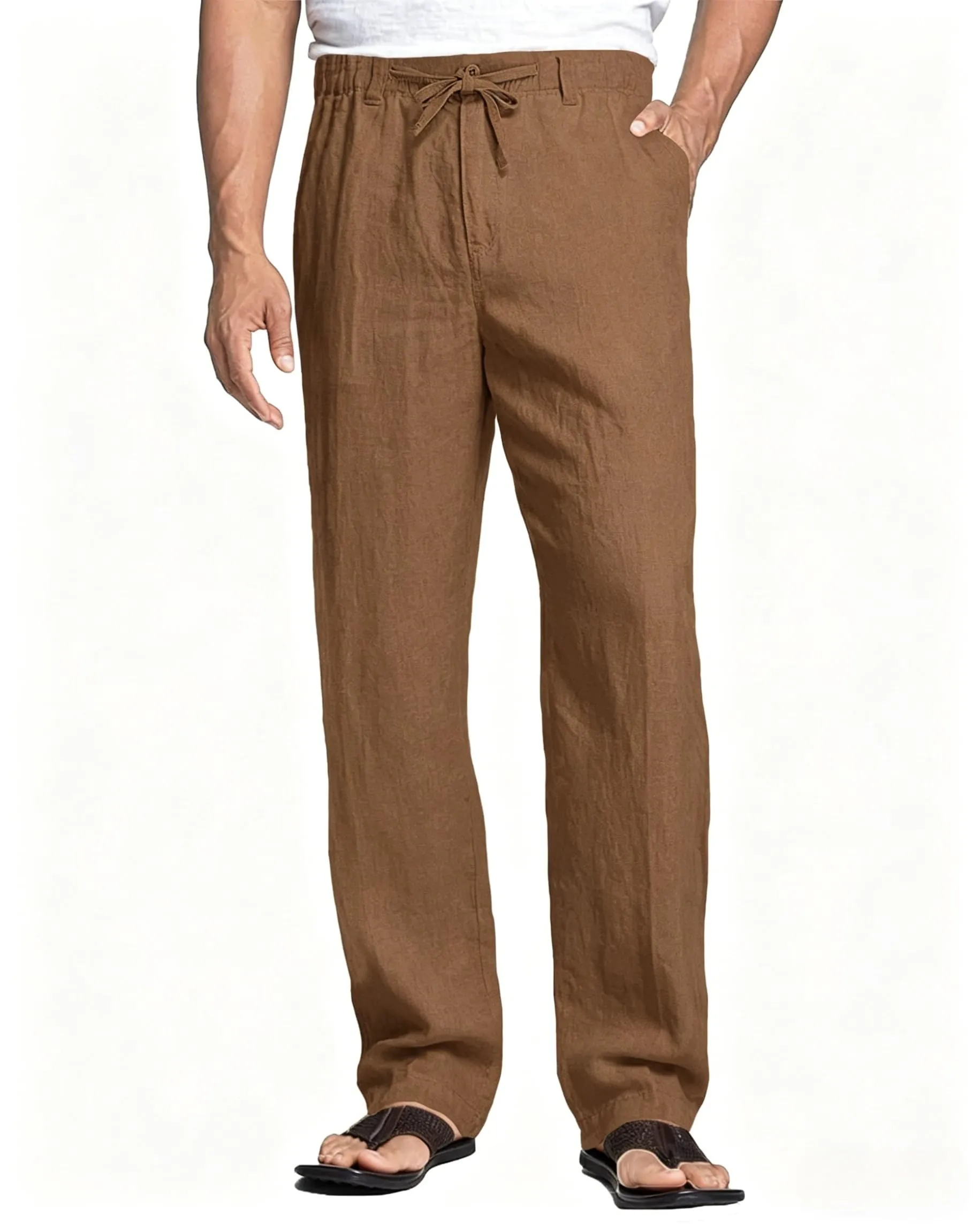 Cegerne Pantaloni di Lino Uomo Estivi Lungo Casual, Kaki, XXL - immagine 1