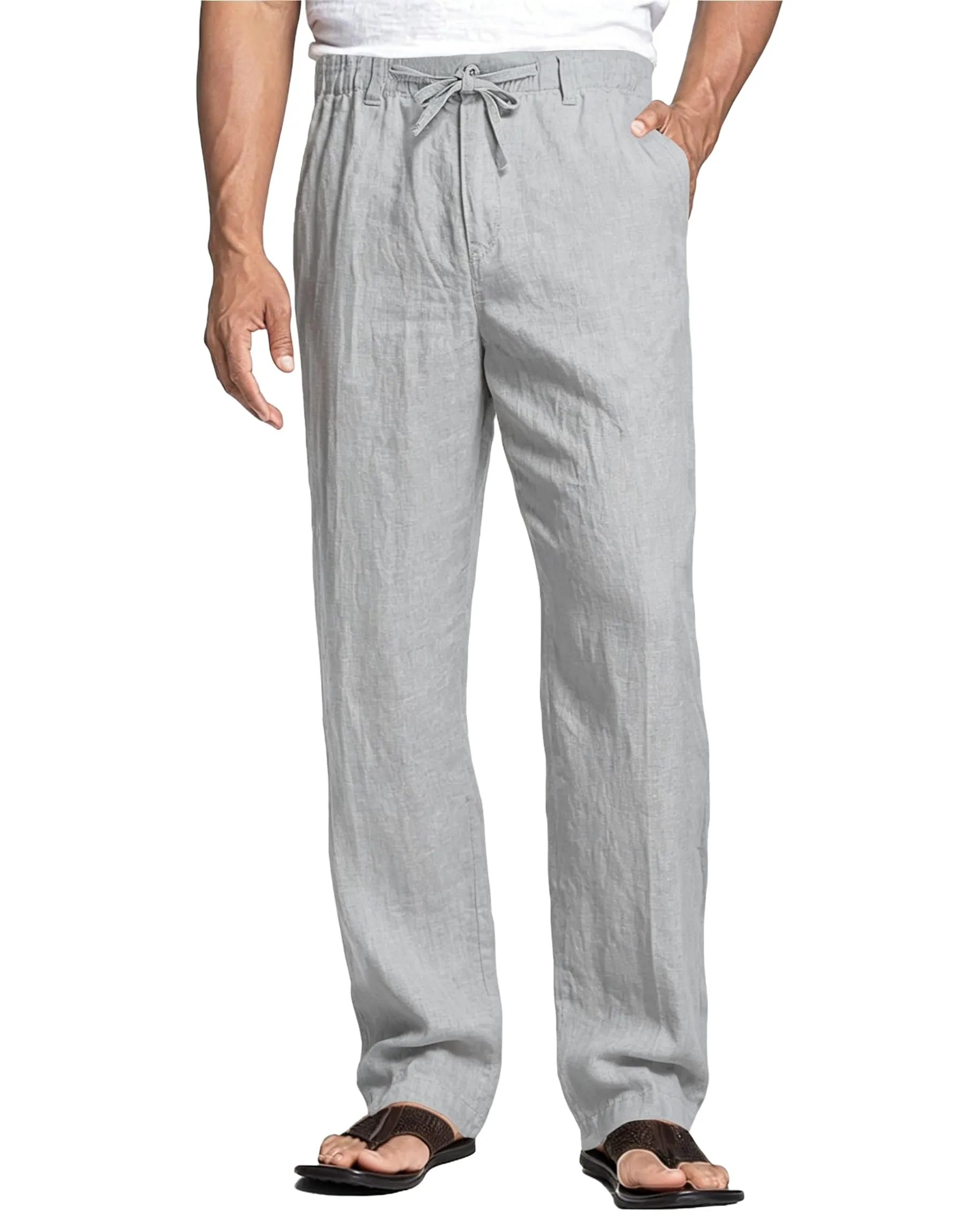 Cegerne Pantaloni di Lino Uomo Estivo Lungo Casual, Grigio, S - immagine 1