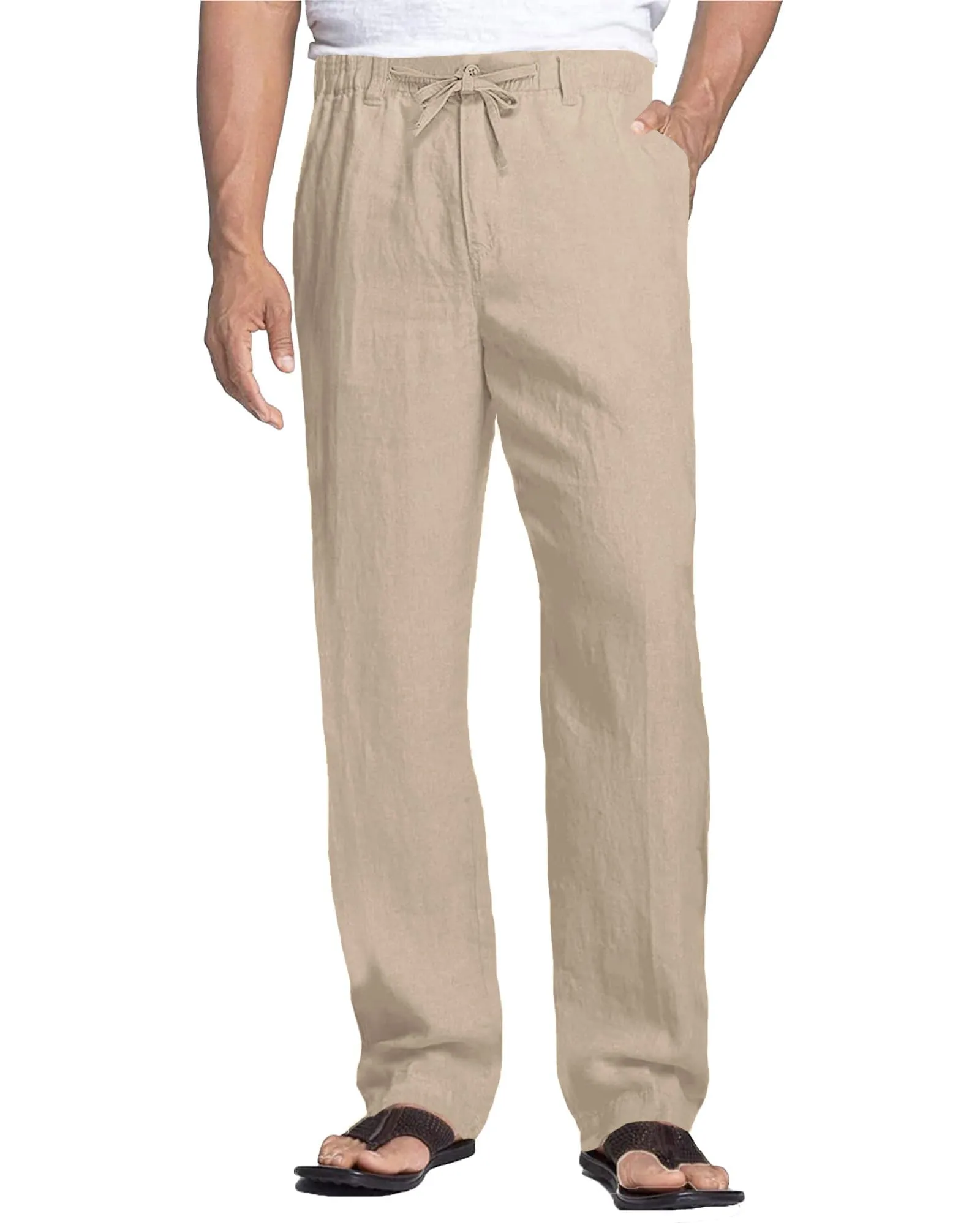 Cegerne Pantaloni di Lino Uomo Estivi Casual, Cammello, M - immagine 1