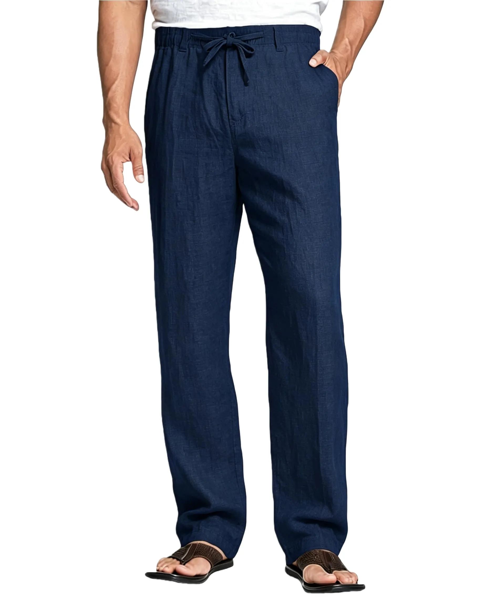 Cegerne Pantaloni di Lino Uomo Estivi Casual, Blu Marino, M - immagine 1