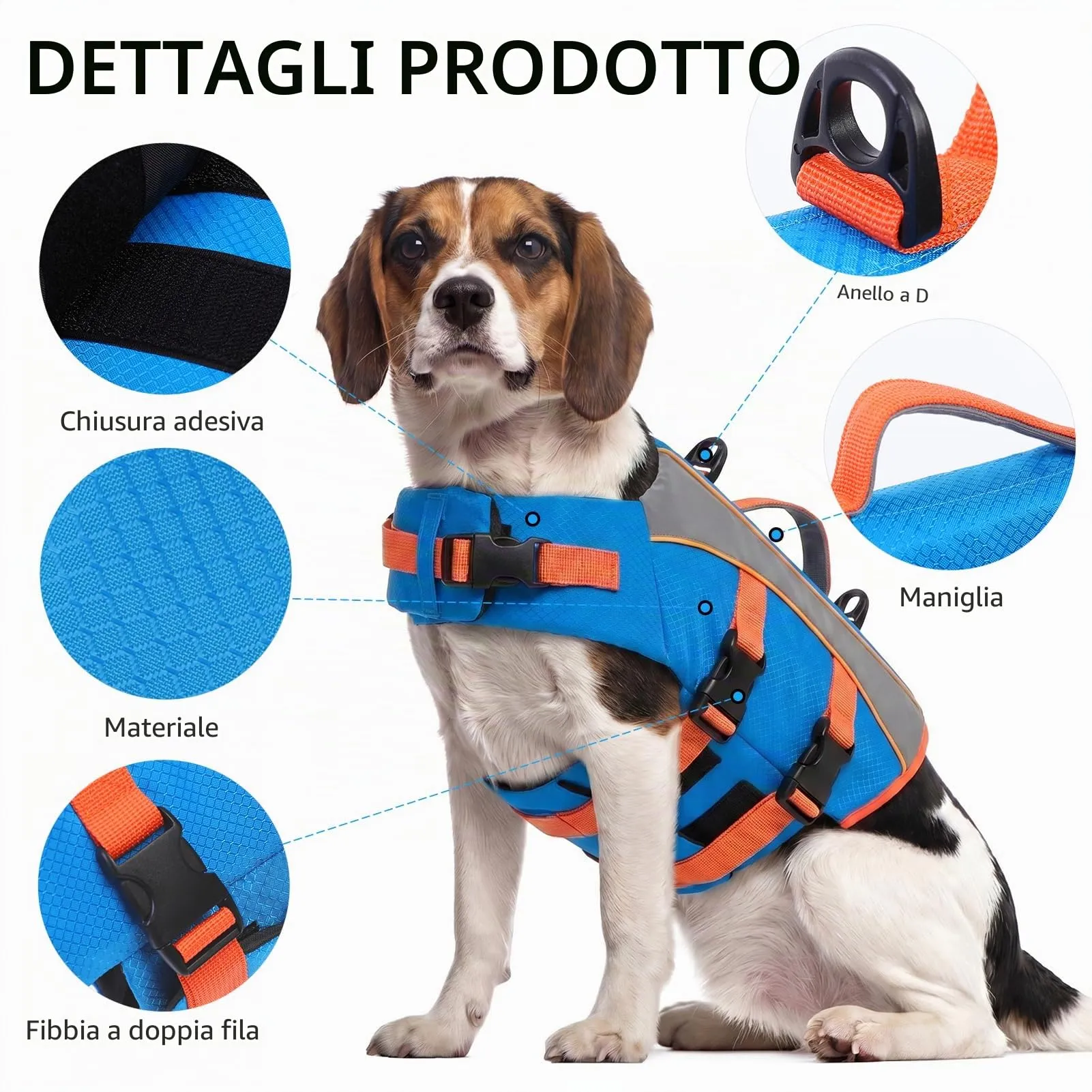 CITÉTOILE Giubbotto Salvagente per Cani Riflettente, Blu, XS - immagine 2