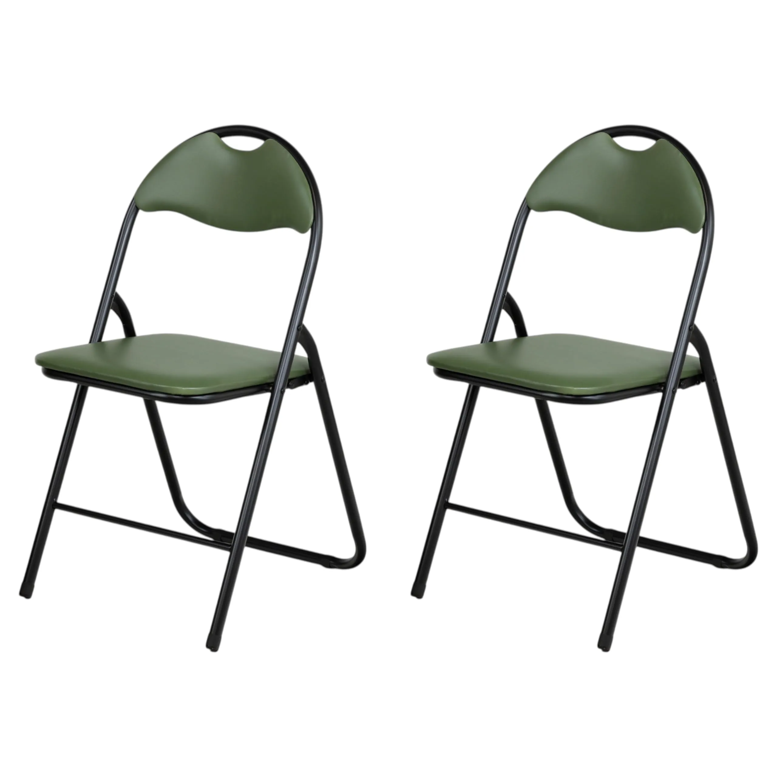 Totò Piccinni Sedie Pieghevoli in Metallo e Ecopelle, Black/Verde Felce (Set di 2) - immagine 1