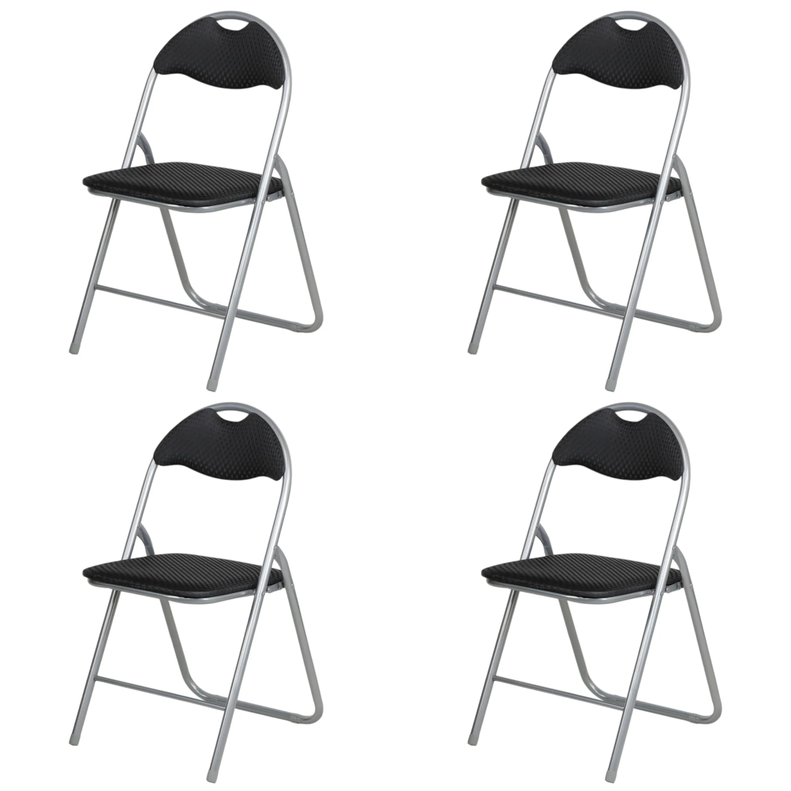 Totò Piccinni Sedie Pieghevoli in Metallo e Ecopelle, Silver/Nero Geometric (Set da 4) - immagine 1
