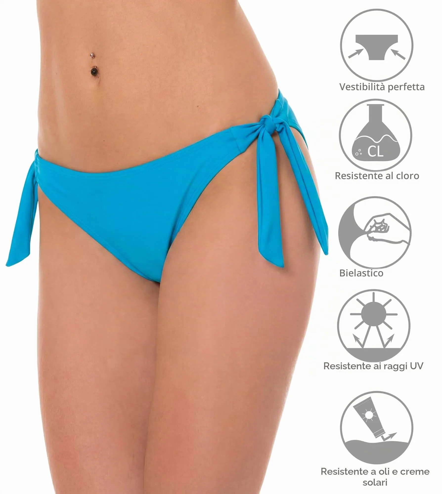 Aquarti Slip Costume Donna con Lacci Laterali, Azzurro, 42 - immagine 5