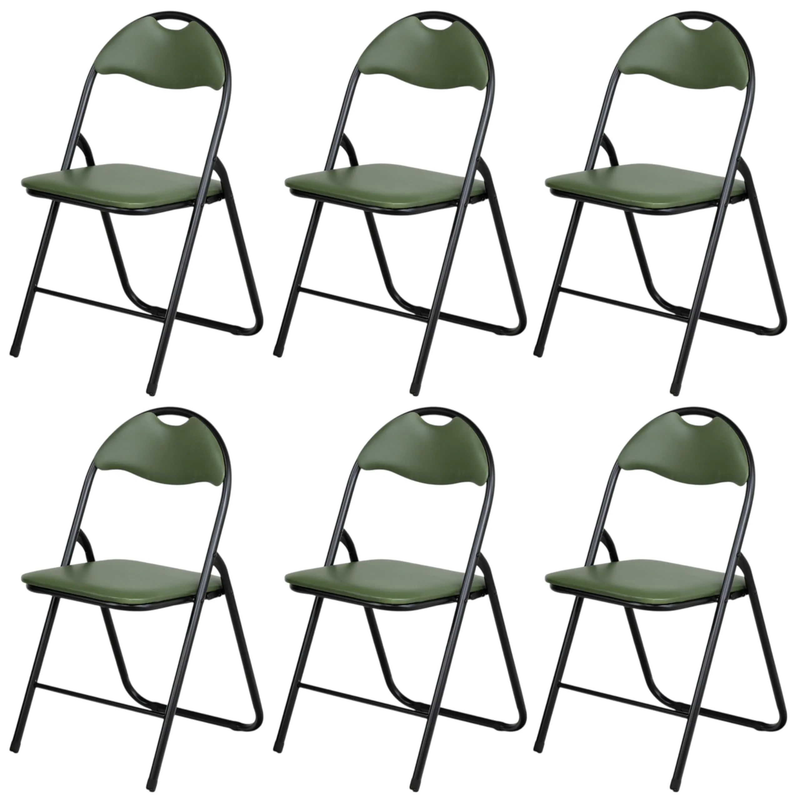 Totò Piccinni Sedie Pieghevoli in Metallo Imbottite in Ecopelle, Set di 6, Black/Verde Felce - immagine 1