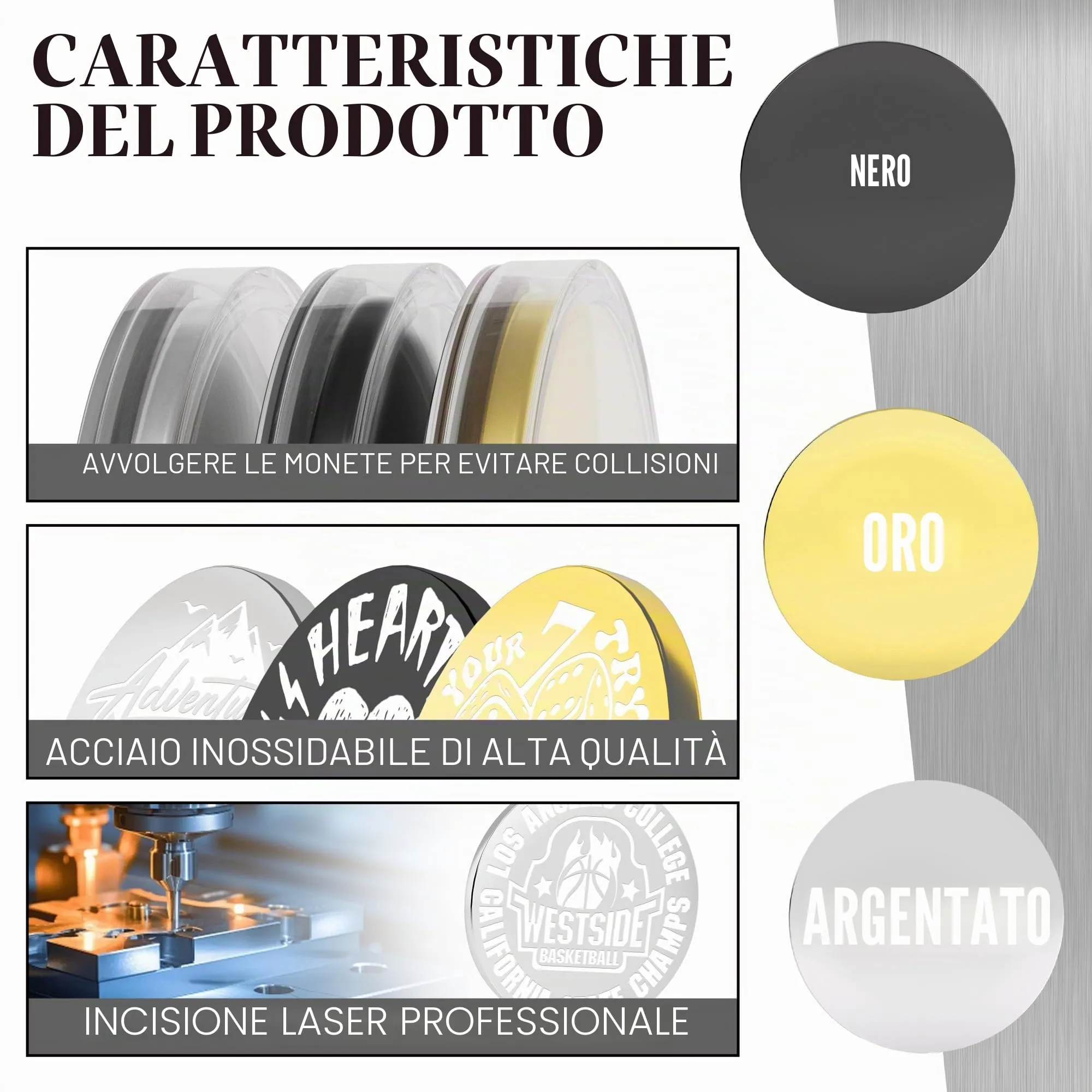 Shueewago Monete Personalizzate in Metallo con Incisione Laser e Scatola in Acrilico - immagine 3