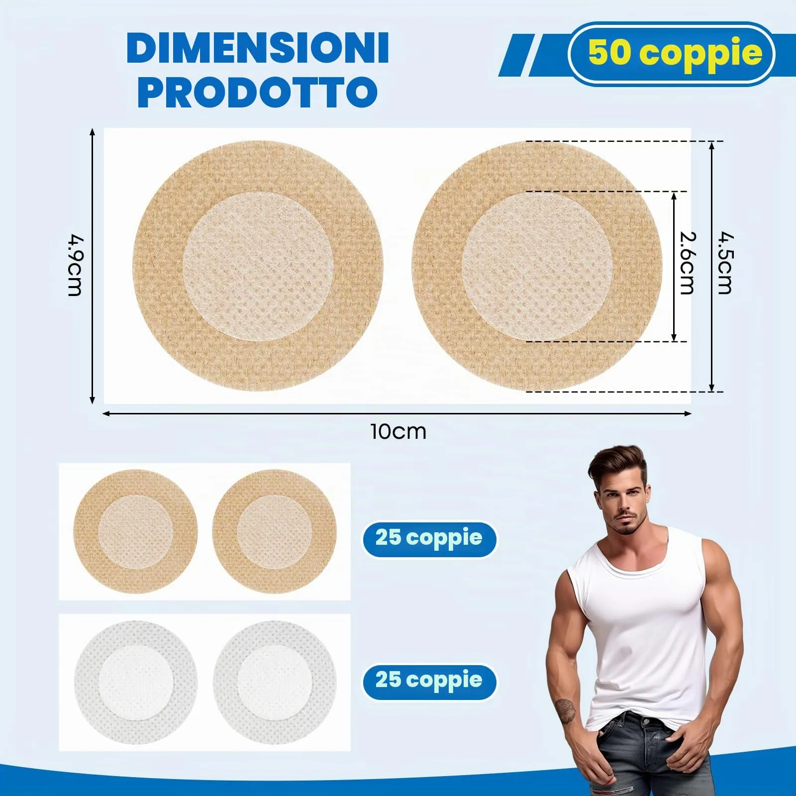 Leikedun Copricapezzoli Uomo Invisibili Adesivi, 50 Paia - immagine 2