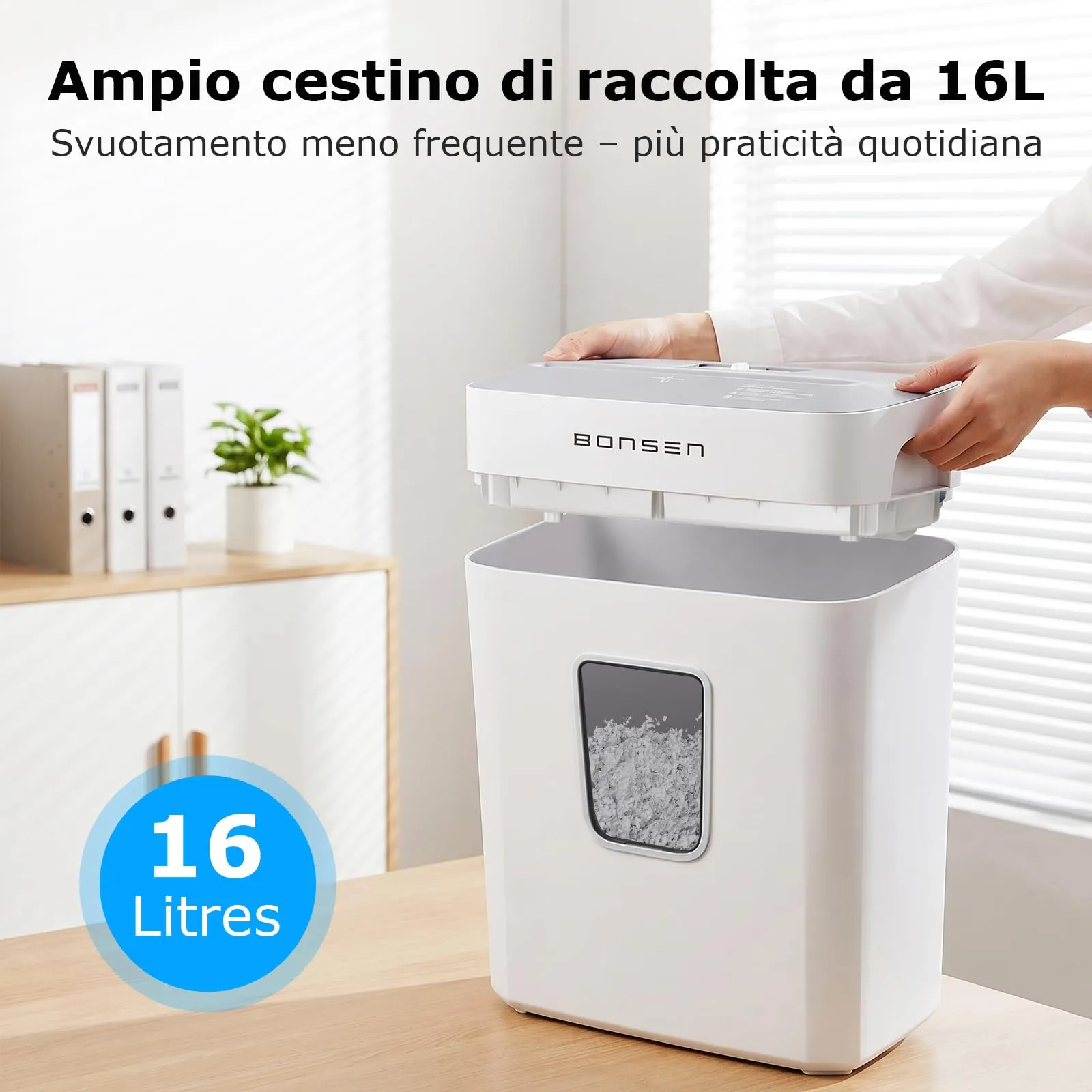 Bonsen Distruggidocumenti Micro-taglio P-4, 6 Fogli, Cestello da 16L - immagine 5