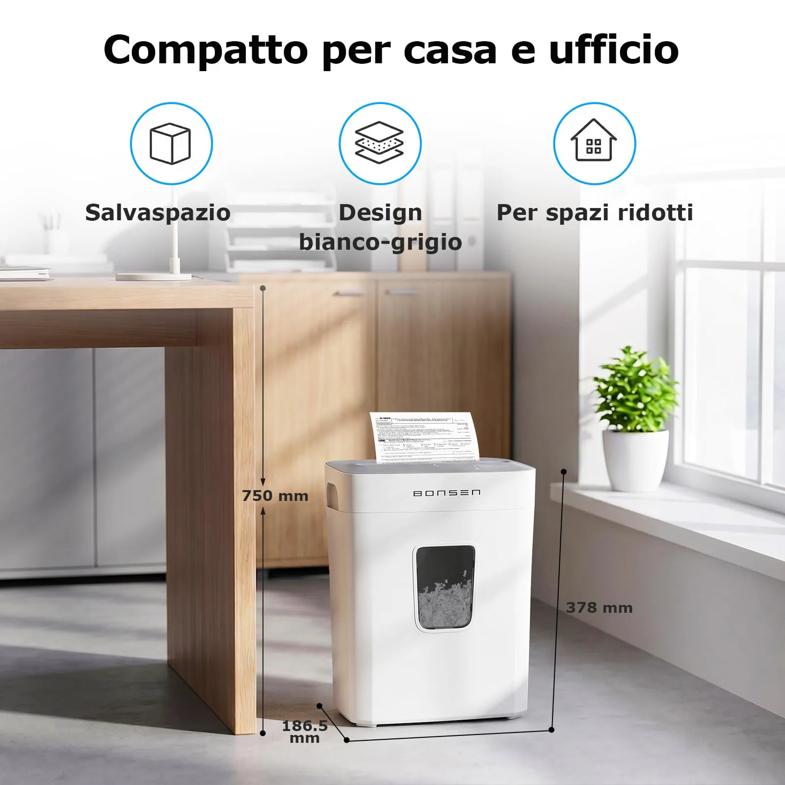 Bonsen Distruggidocumenti Micro-taglio P-4, 6 Fogli, Cestello da 16L - immagine 6