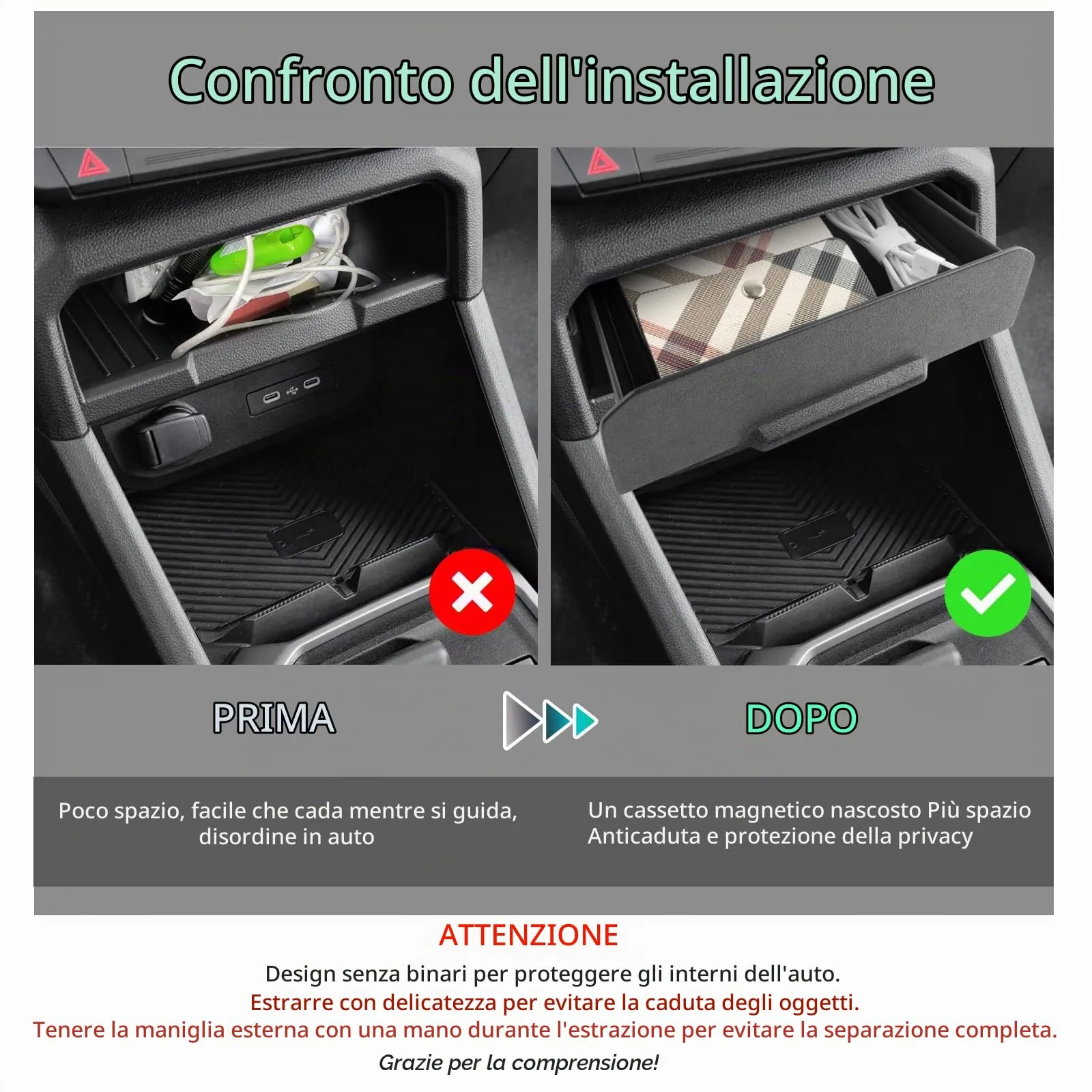 GAFAT Duster 3 (2024-2026) & Bigster Magnetic Center Console Hidden Storage Organizer Drawer with Anti-Slip Mat - immagine 2