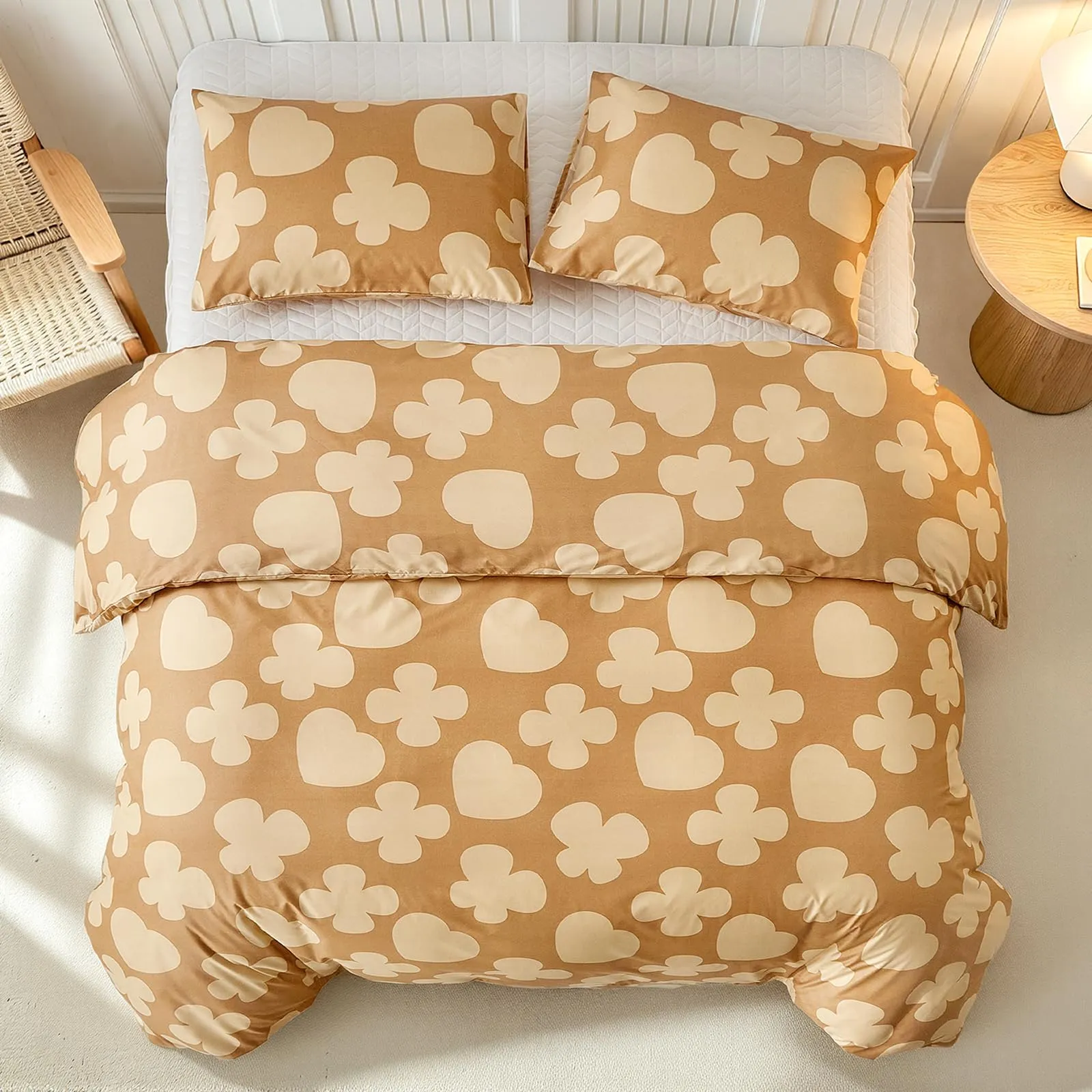 Tokokimo Set Copripiumino Matrimoniale 3 Pezzi in Microfibra con Motivo a Farfalla, 240x220 cm, Cachi - immagine 3