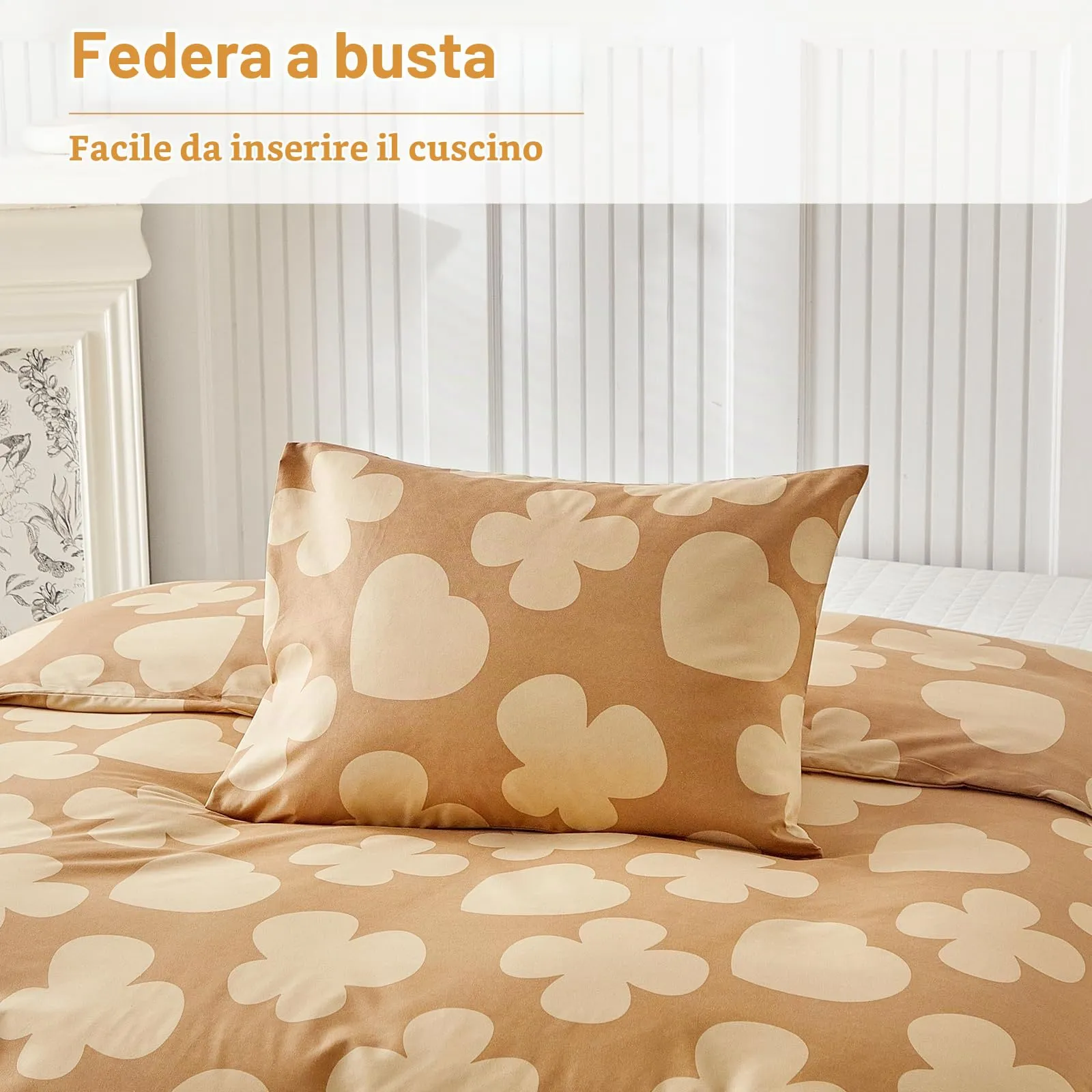 Tokokimo Set Copripiumino Matrimoniale 3 Pezzi in Microfibra con Motivo a Farfalla, 240x220 cm, Cachi - immagine 7