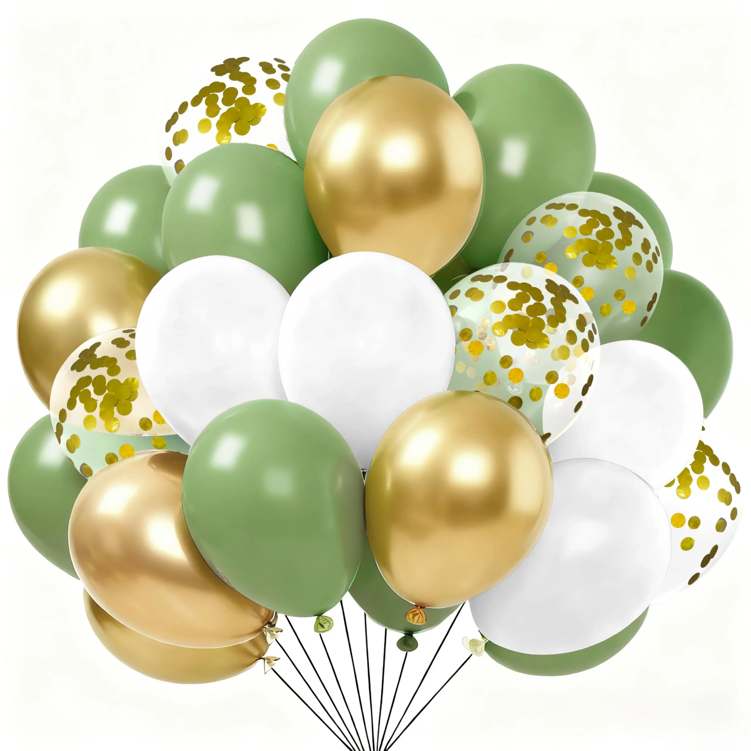 Yehnda Set Palloncini Verde Salvia, Bianchi e Oro - immagine 1