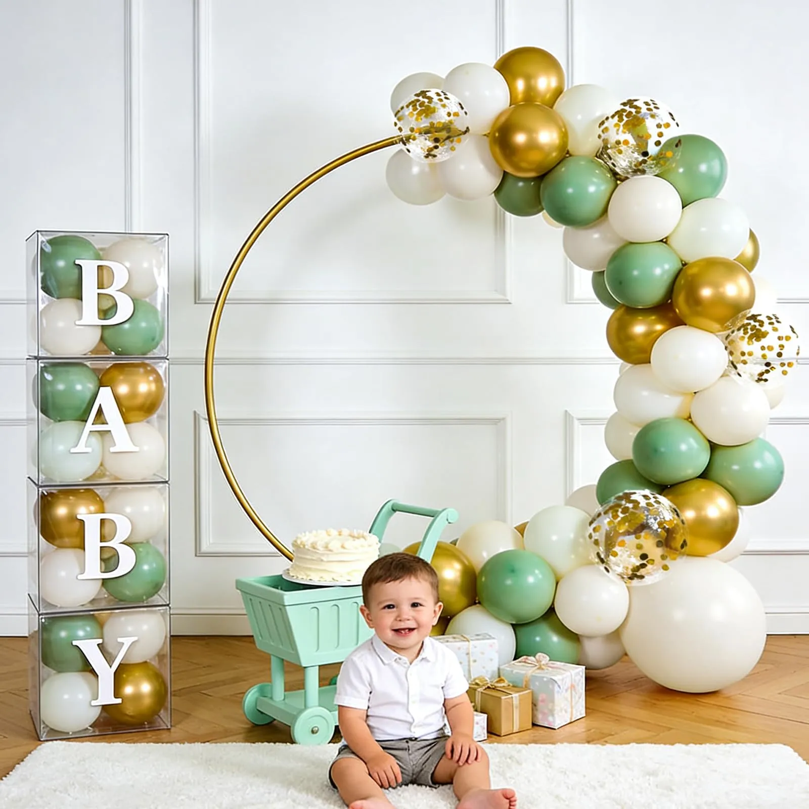 Yehnda Set Palloncini Verde Salvia, Bianchi e Oro - immagine 4