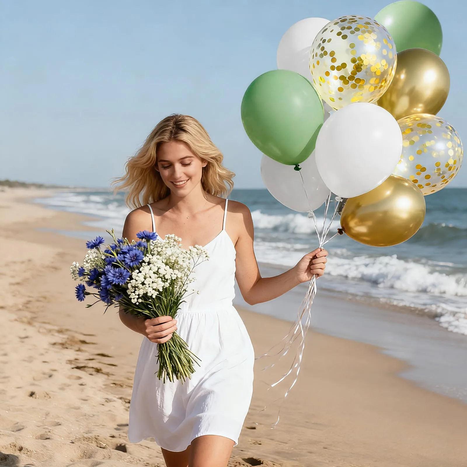 Yehnda Set Palloncini Verde Salvia, Bianchi e Oro - immagine 5
