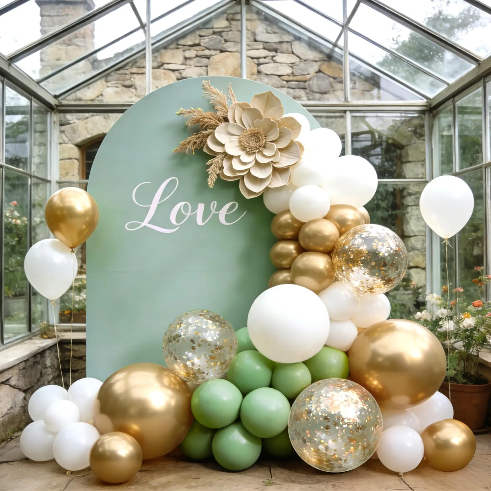 Yehnda Set Palloncini Verde Salvia, Bianchi e Oro - immagine 6