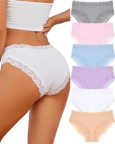 ALL OF SHE Biancheria Intima da Donna in Cotone, Slip Brasiliano e Pizzo Hipster, 6 Pezzi, XL - immagine 1