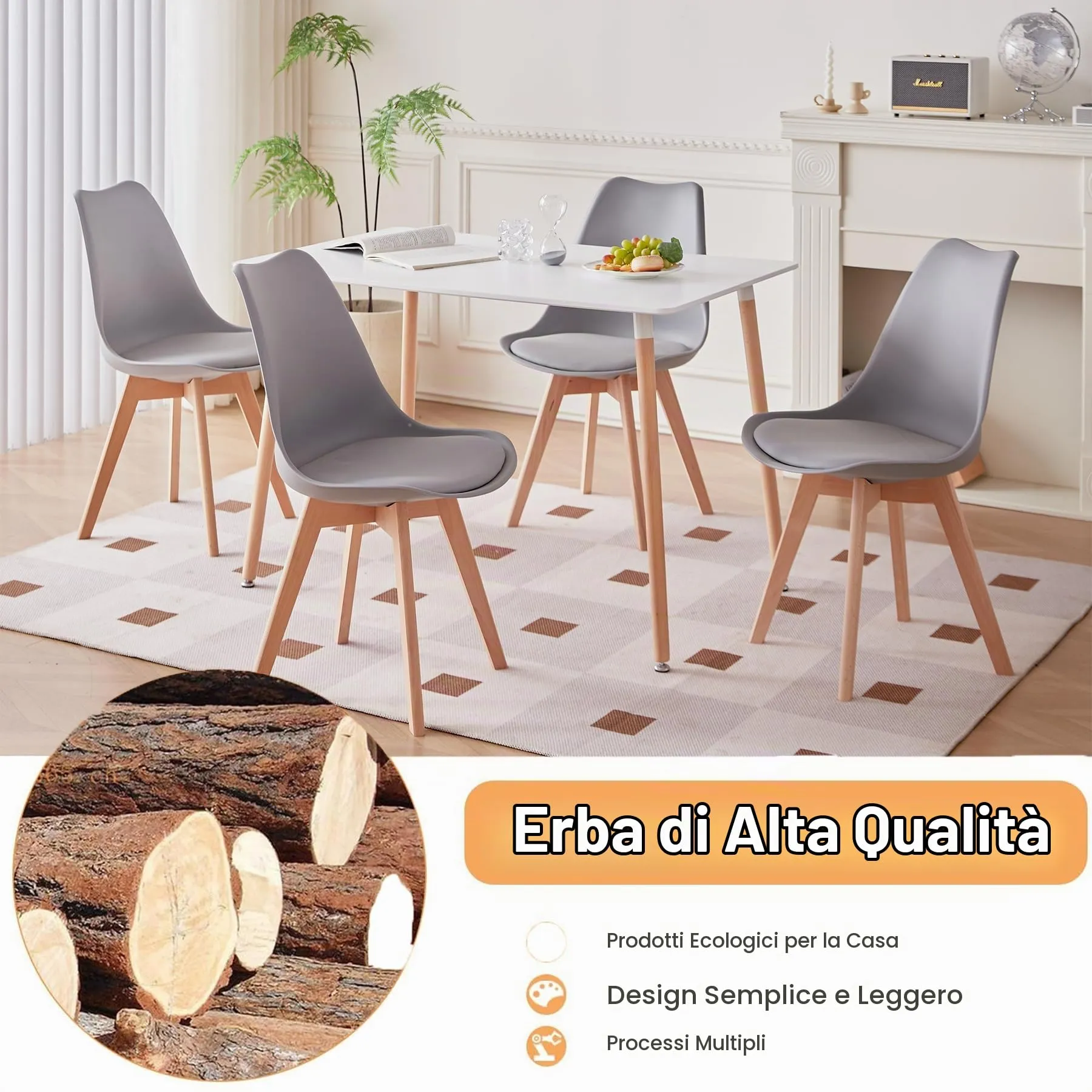 GrandCA HOME Set di 12 Sedie Sala da Pranzo in Legno Massello di Faggio, Grigio - immagine 5