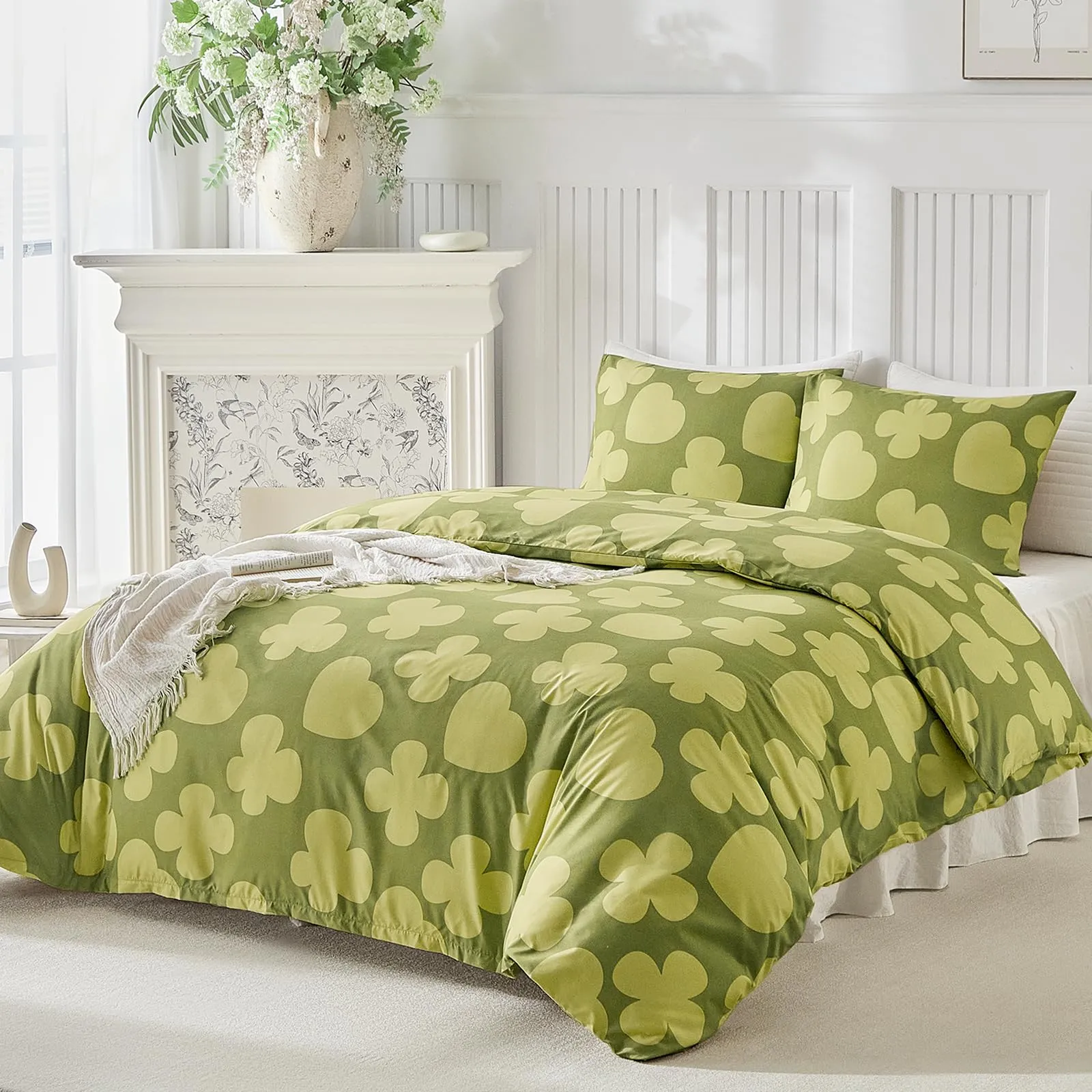 Tokokimo Set Copripiumino Matrimoniale 3 Pezzi in Microfibra con Motivo a Farfalla, 240x220 cm, Verde - immagine 1