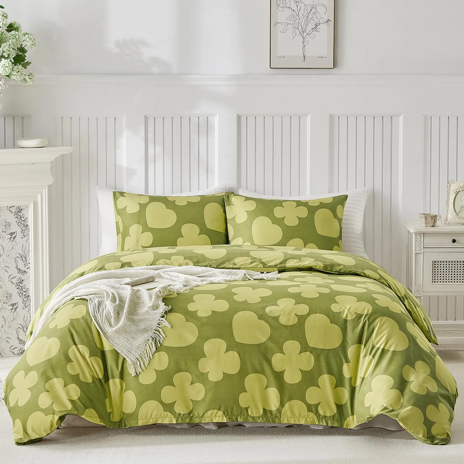 Tokokimo Set Copripiumino Matrimoniale 3 Pezzi in Microfibra con Motivo a Farfalla, 240x220 cm, Verde - immagine 2